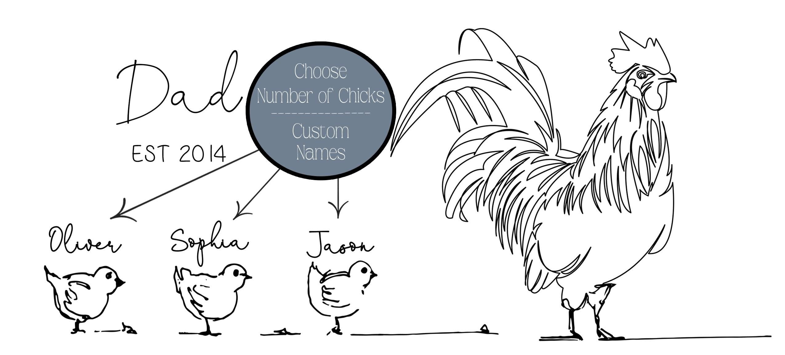 Dad and kids Rooster Mug, Special Father's Day gift with giftbox included, Perfect Personalized Gift for him, Line Art Chicken Grandpa Mug