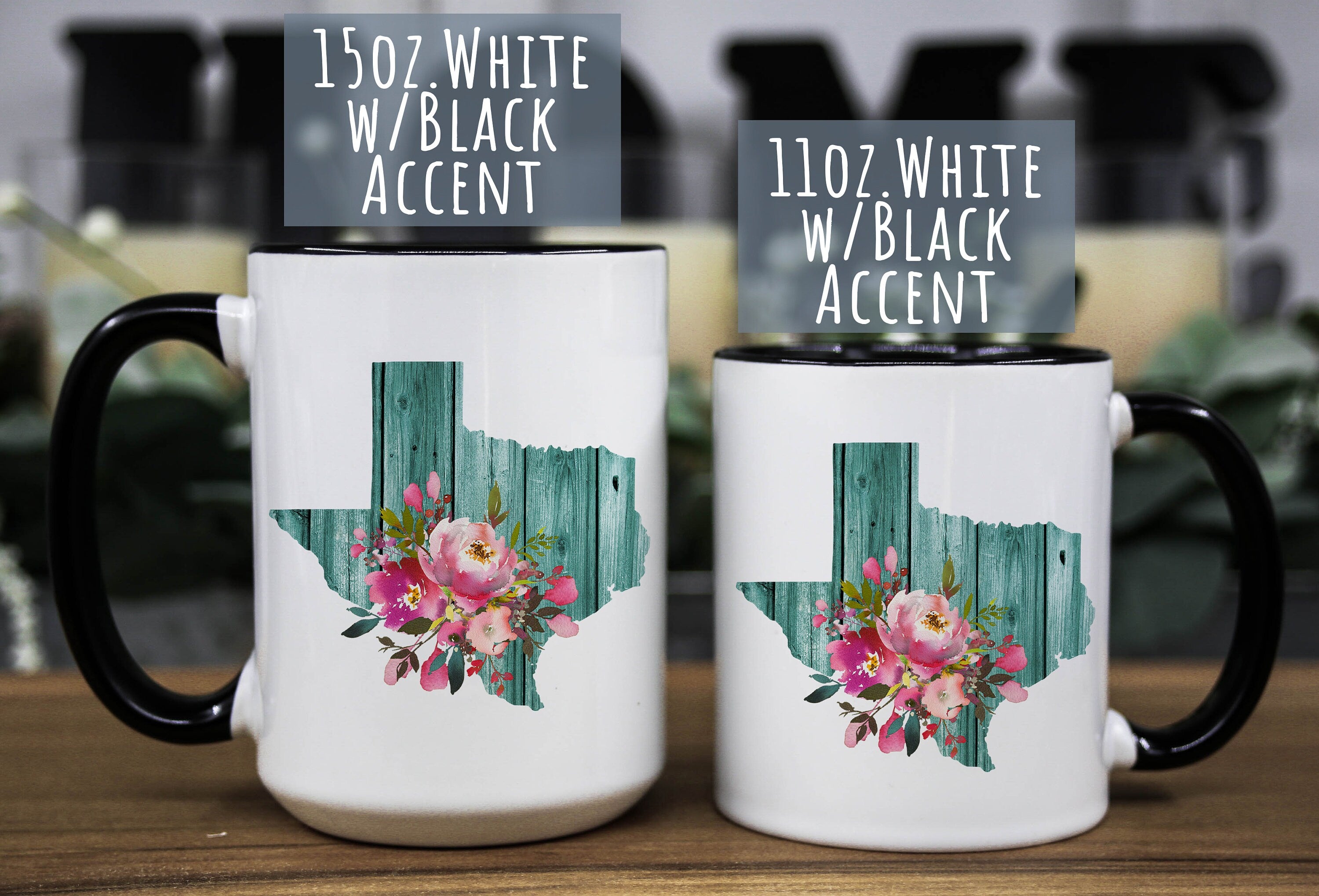 Floral Texas Mug: Teal Wood State, Texan Gift