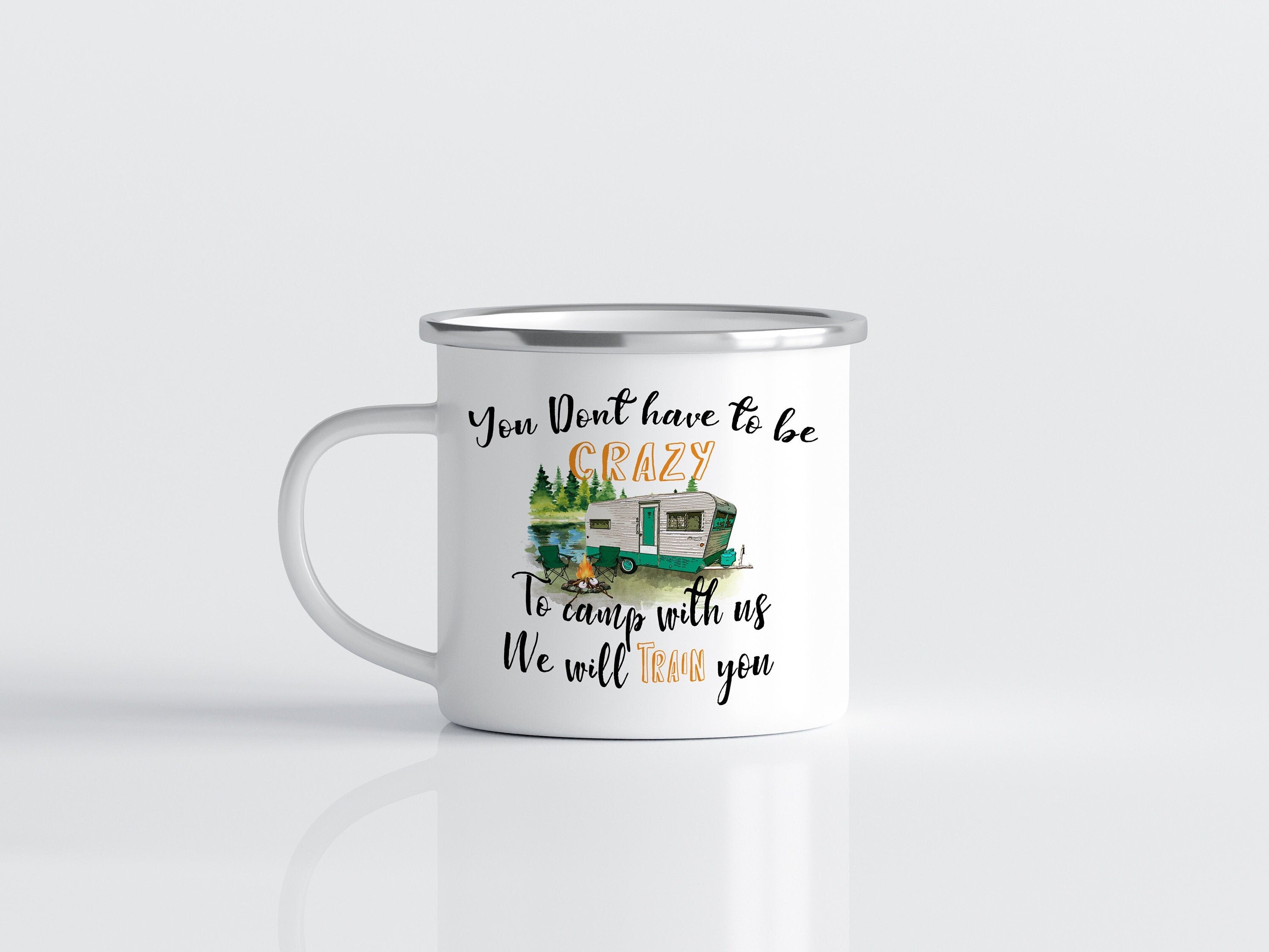 Glamping Enamel Camp Mug: Funny Camping Gift, Multiple Sizes & Colors Available (Gift Box Included)
