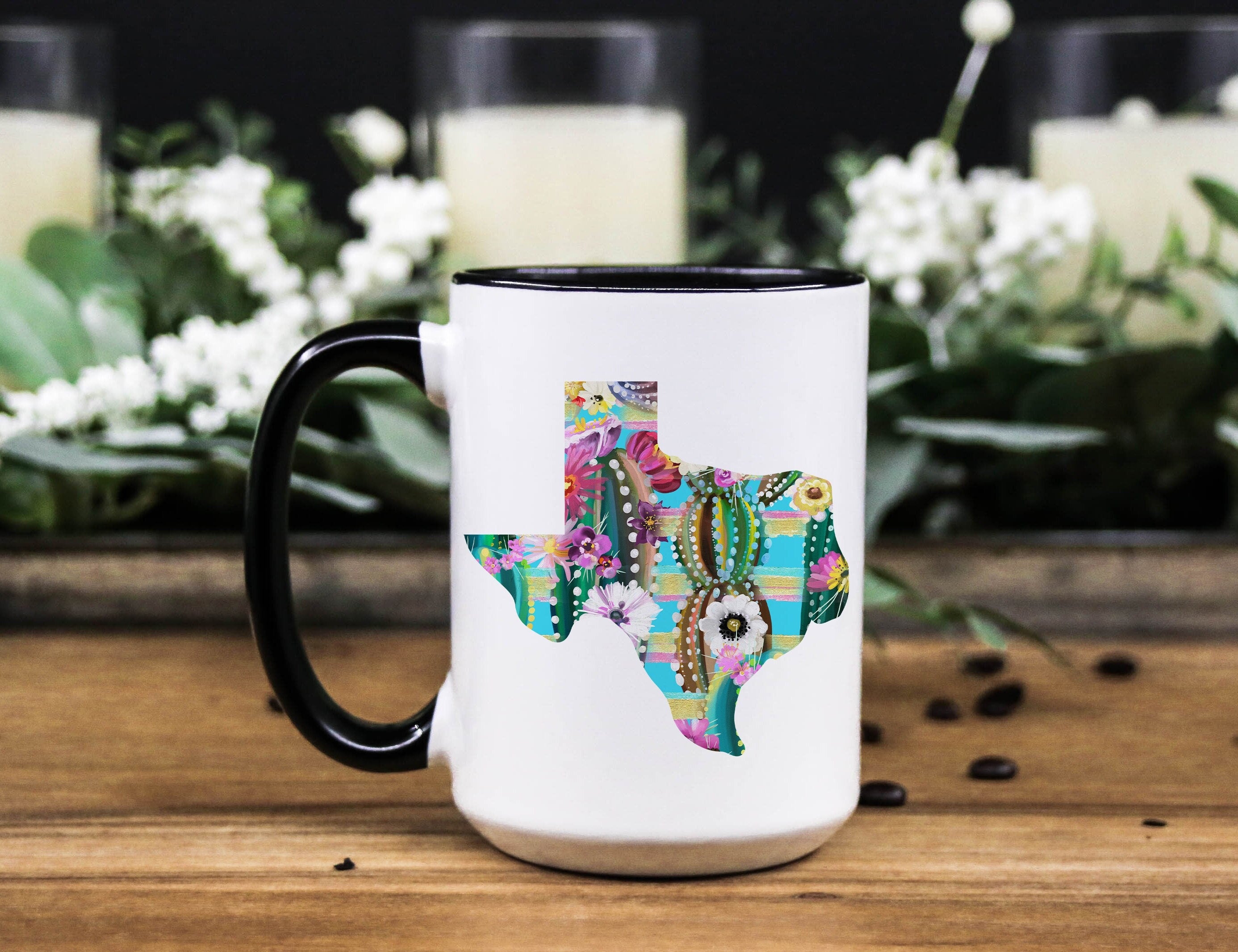 Texas Cactus Floral Coffee Mug: State Pride Gift