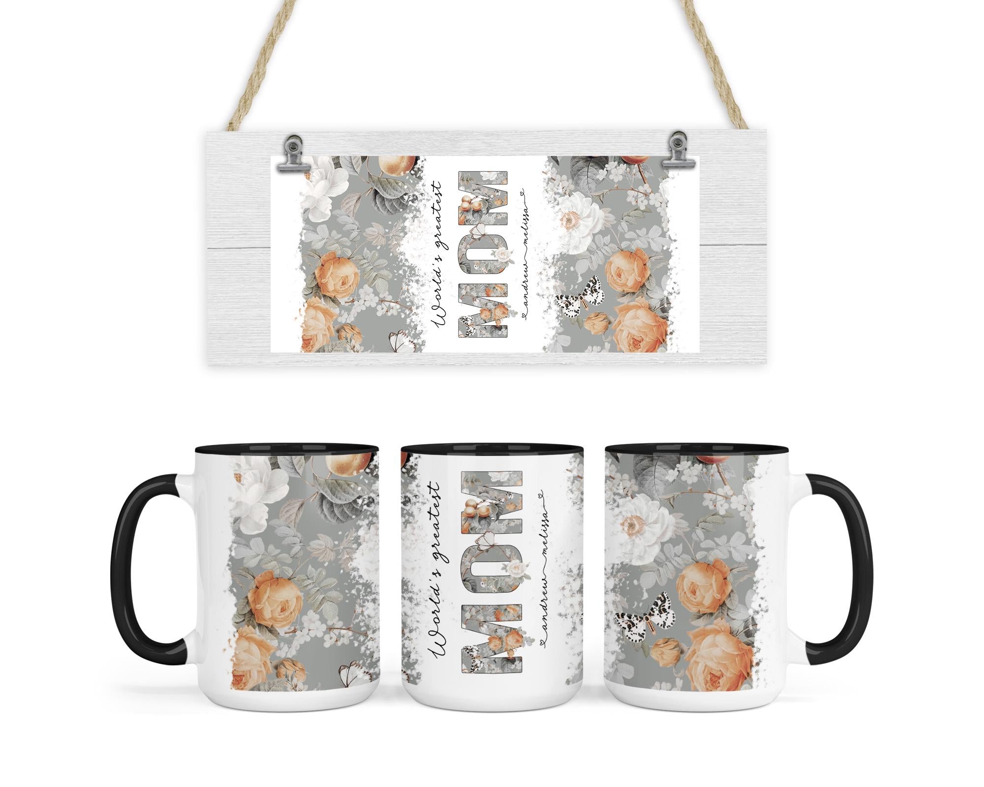 World’s Greatest Mom Mug with Gift Box – Personalized Coffee Mug with Kids’ Names, Floral Mother’s Day Gift, Birthday Gift for Mom