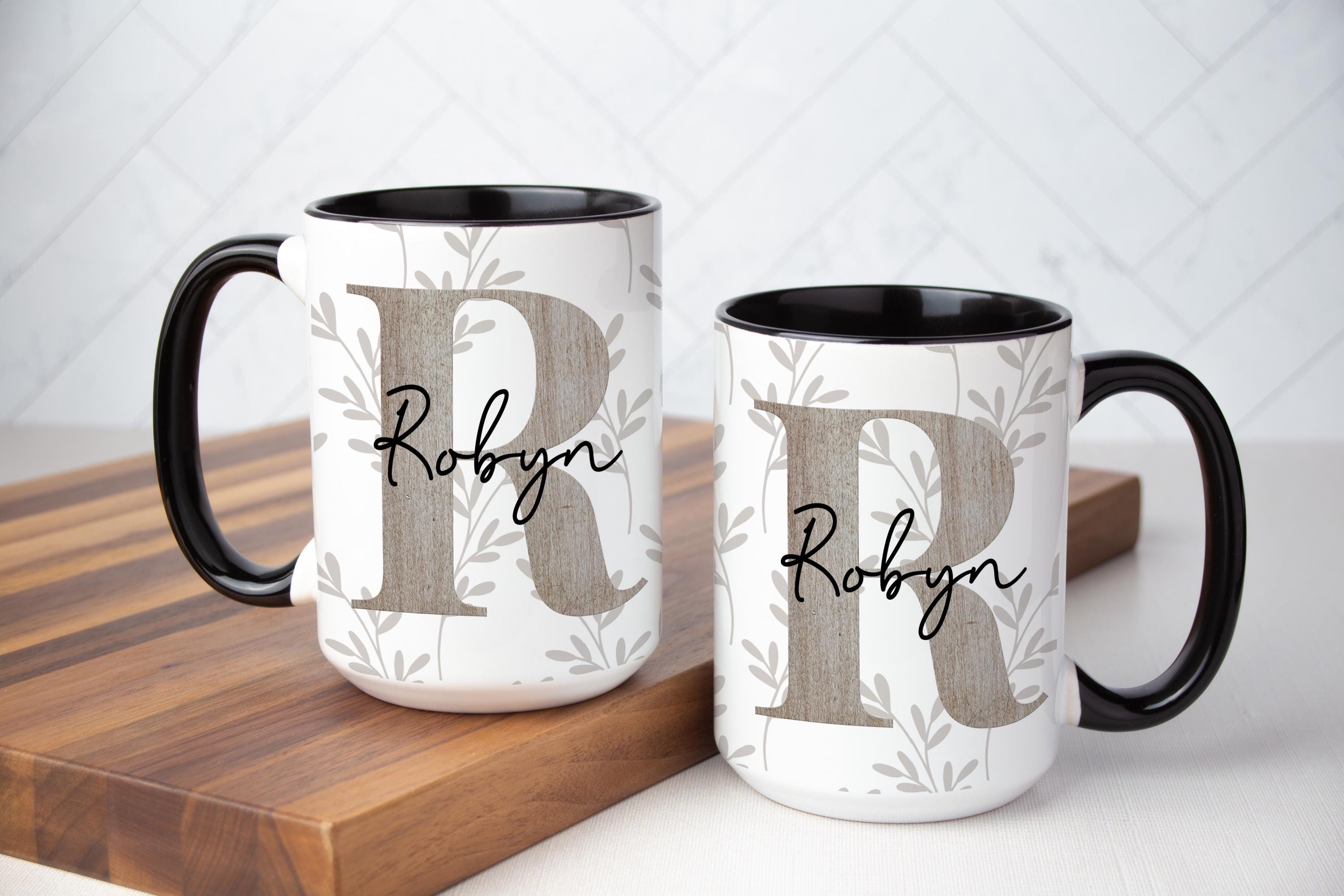 Personalized Rustic Coffee Mug: Farmhouse Monogrammed Name Cup, Multiple Sizes & Colors Available (Giftbox Included)