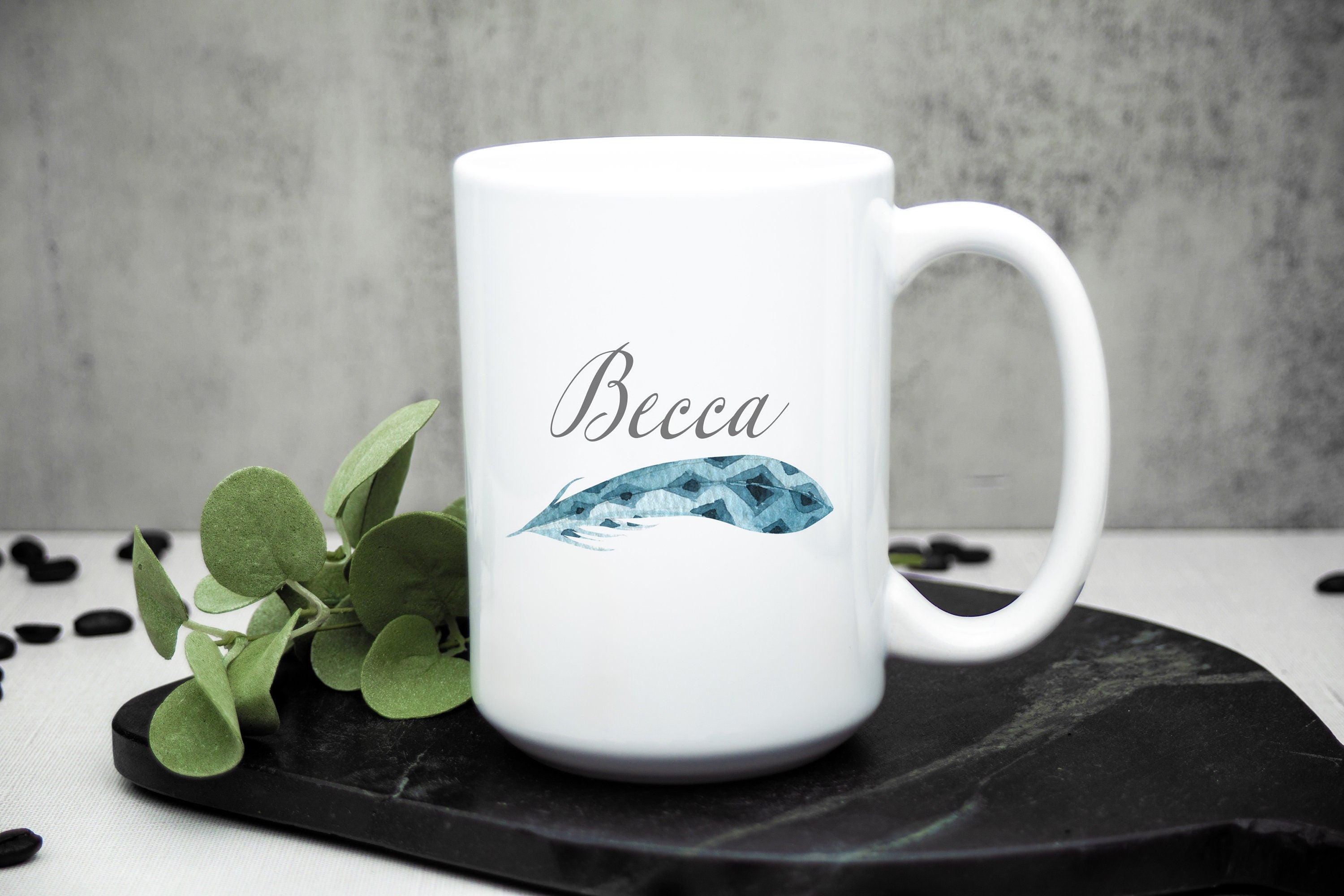 Jesus Loves Me Coffee Mug: Christian Gift with Blue Feather Heart