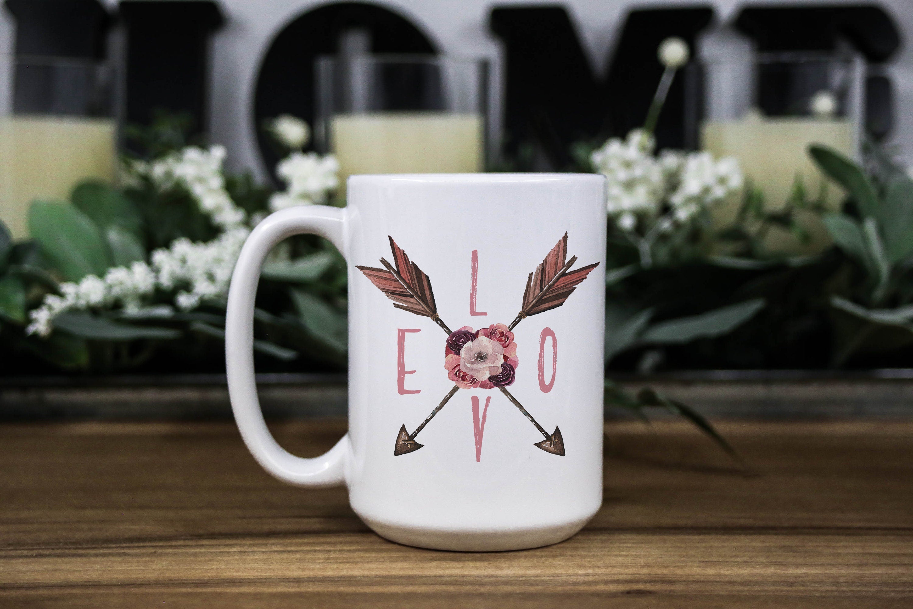 LOVE mug for women - Floral ceramic mug - gift for her - Coffee Cup Floral Design - Mug gift for her - Floral mug for mom -Daughter gift mug