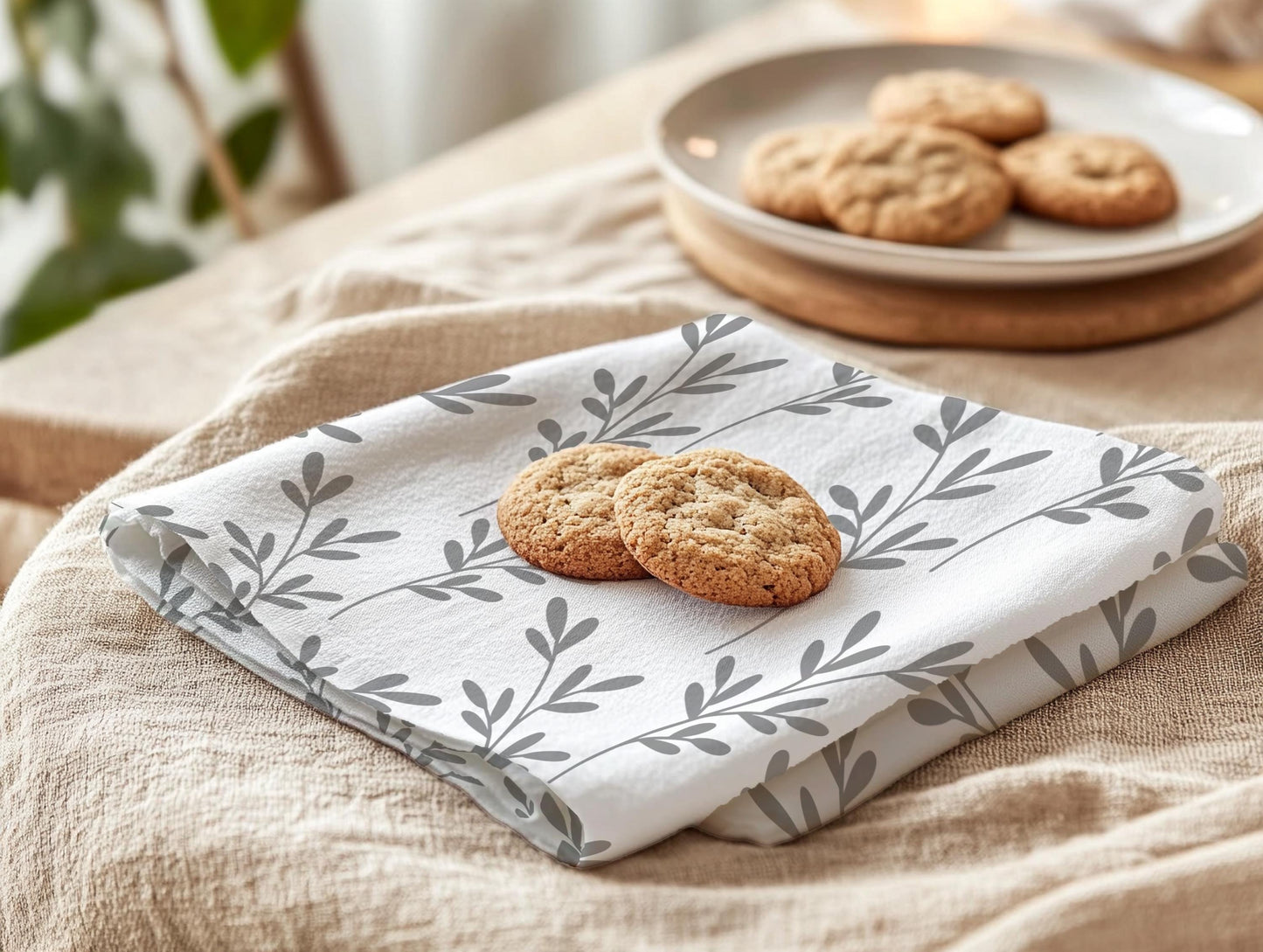 Personalized Farmhouse Tea Towel Set: Custom Monogram Kitchen Towels with Complementary Patterns, Rustic Kitchen Decor Gift