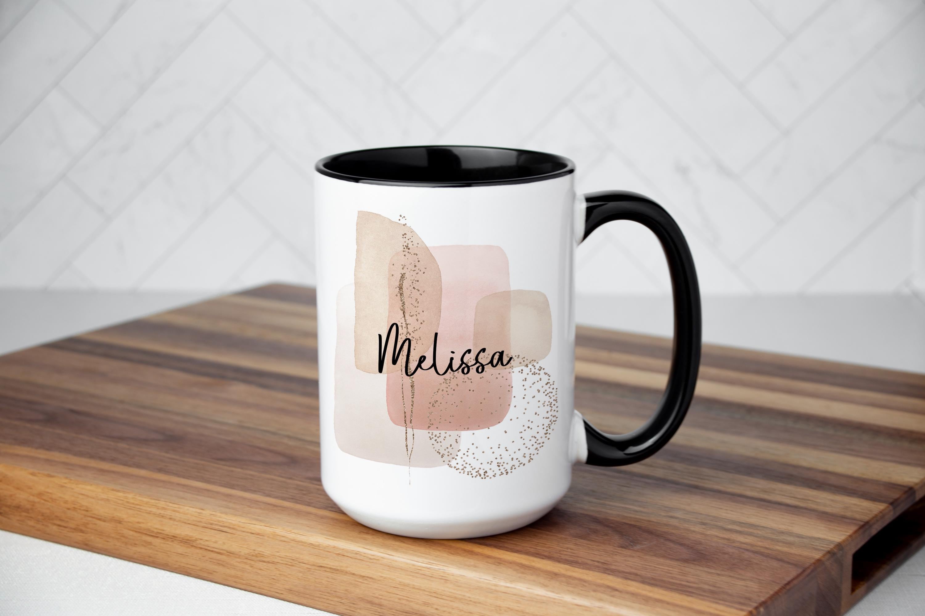 Personalized Abstract Coffee Mug: Modern Geometric Neutral Design, Multiple Sizes & Colors Available (Giftbox included)