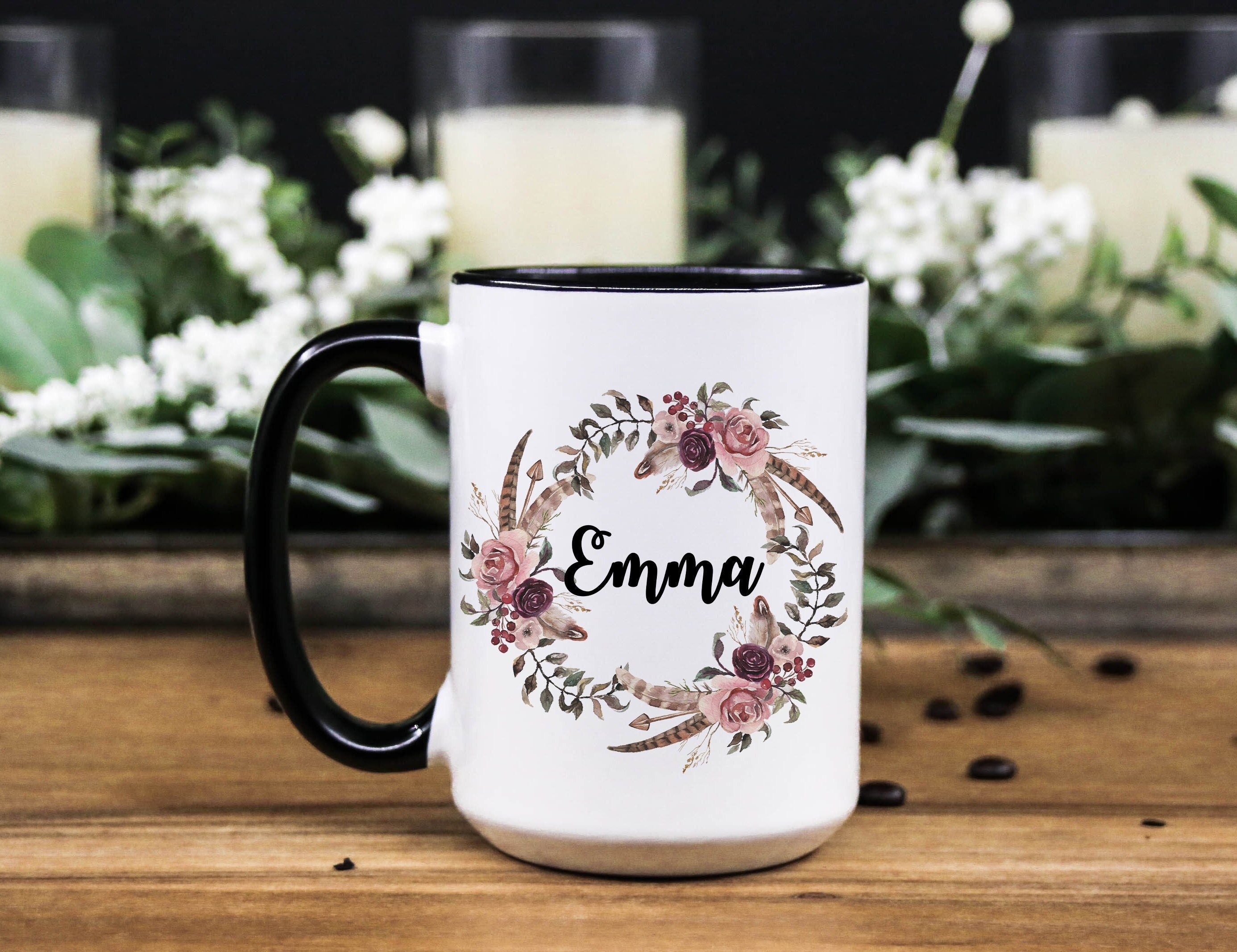 Personalized Floral Name Mug: Custom Birthday Gift
