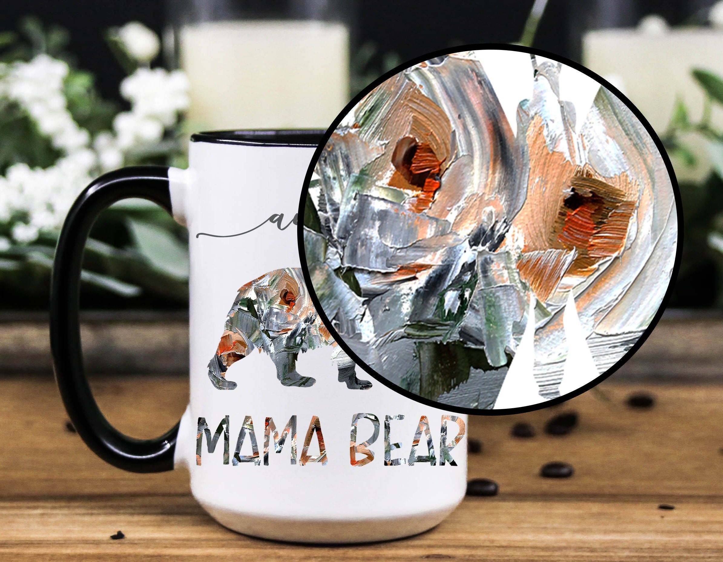 Personalized Mama Bear Mug: Floral Ceramic Coffee Mug, Multiple Sizes & Colors Available (Giftbox included)