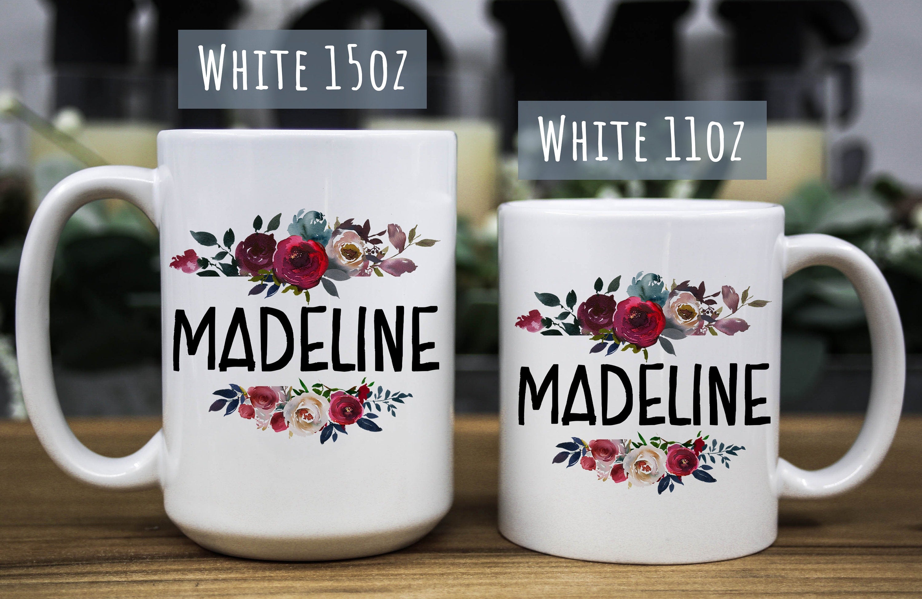 Personalized Coffee Mug for women - Floral mug - Custom name gift mug for her - Name Mug for girls - Name mom mug- Birthday gift for women