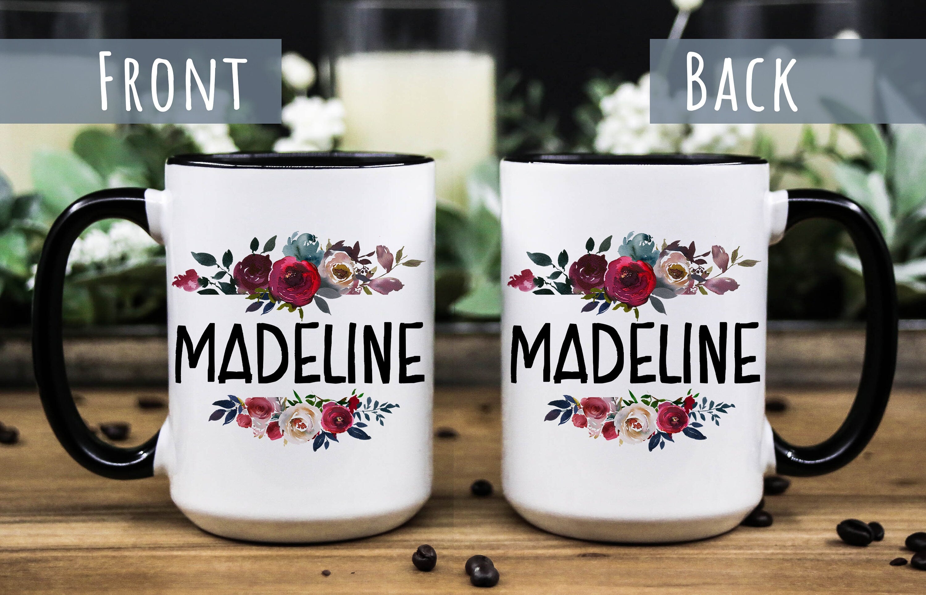Personalized Coffee Mug for women - Floral mug - Custom name gift mug for her - Name Mug for girls - Name mom mug- Birthday gift for women