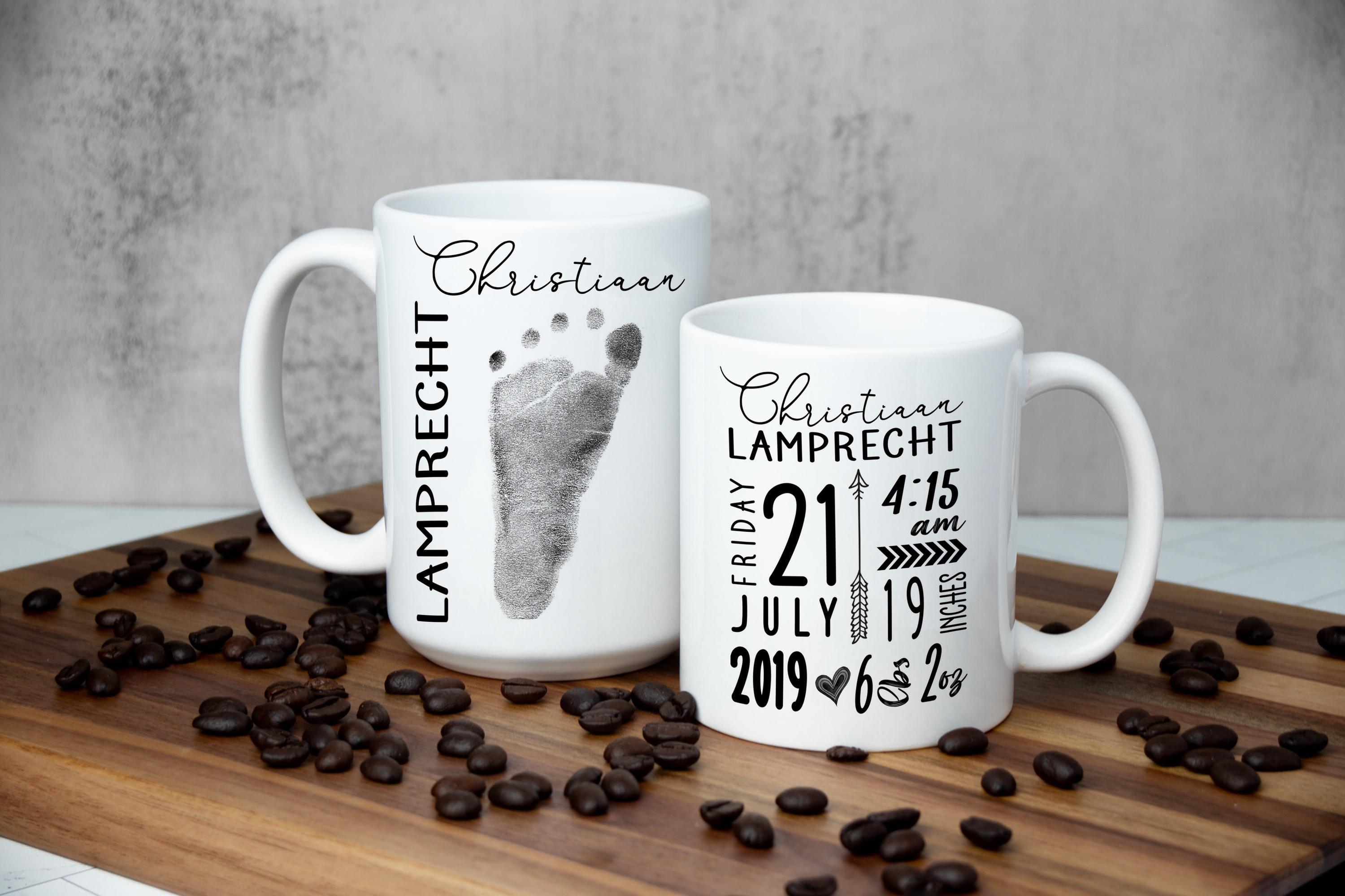 Custom Baby Footprint Mug: Keepsake New Parent Gift, Multiple Sizes & Colors Available