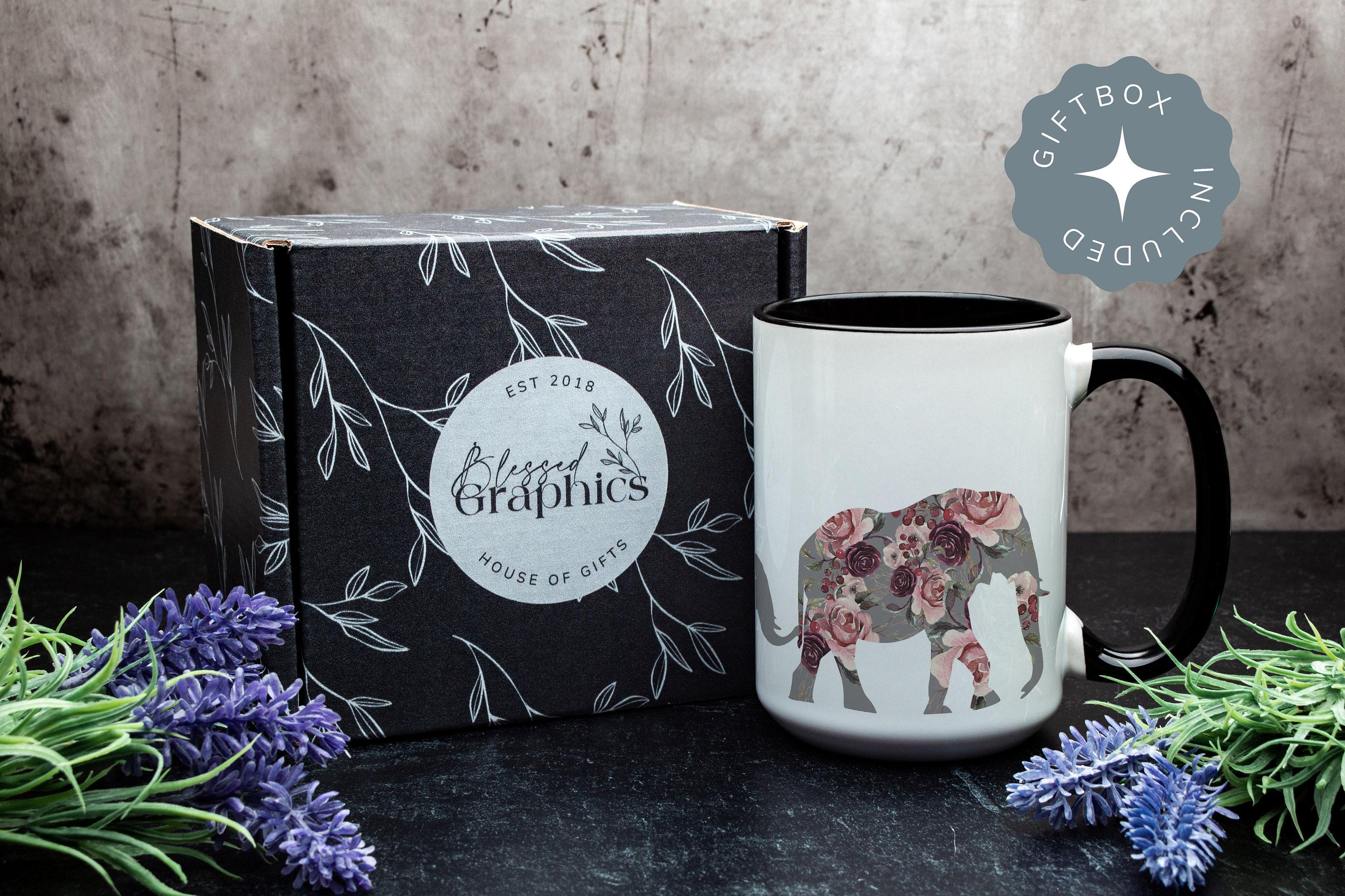 Mauve Pink Floral Mama Elephant Mug with Custom Kids, Personalized Family Gift Mug