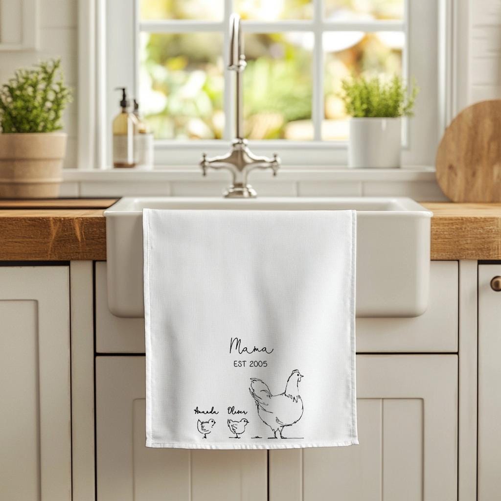 3-piece set Mom and kids Chicken hen Tea Towel, Special Mother's Day gift. Perfect Personalized Gift with custom options