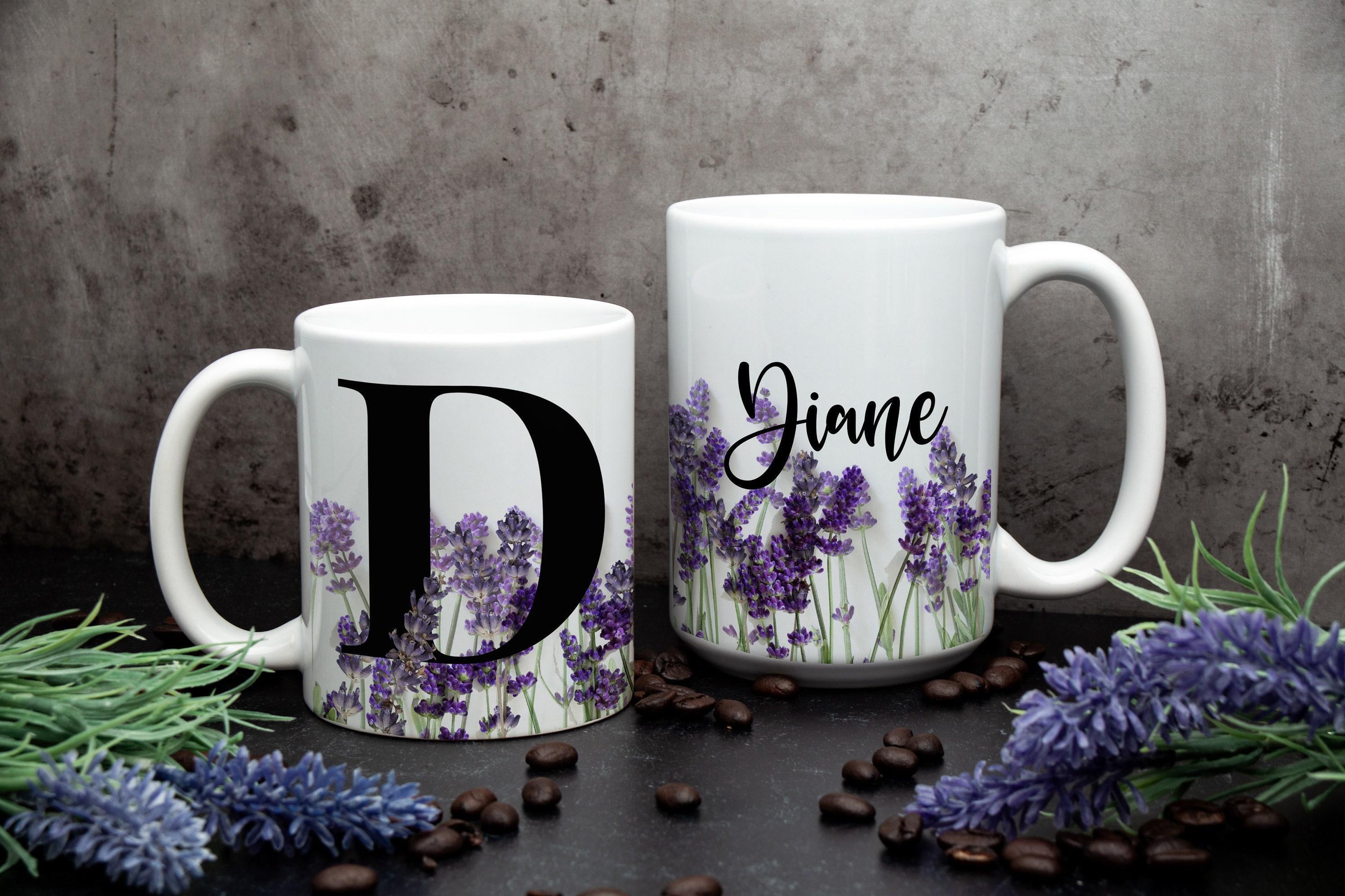 Personalized Lavender Floral Mug: Monogram Gift, Multiple Sizes & Colors Available (Giftbox included)