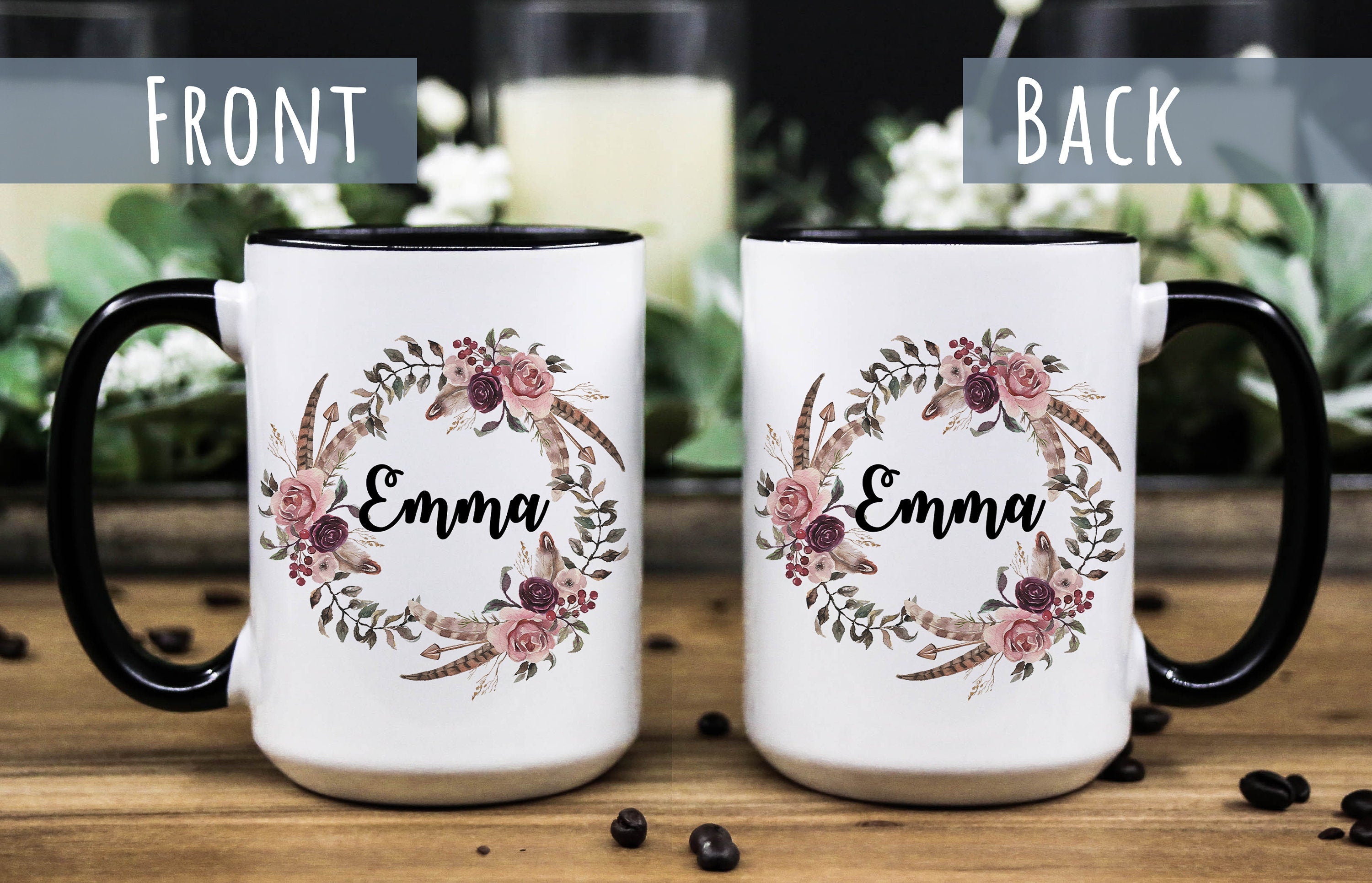 Personalized Floral Name Mug: Custom Birthday Gift