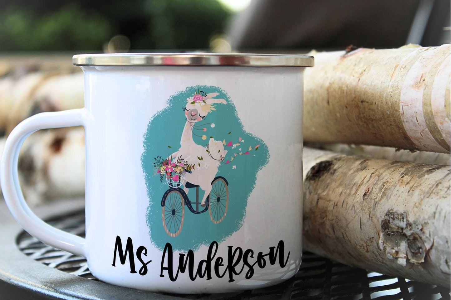 12oz/18oz Custom Teacher Assistant Enamel Cup with custom definition, Cute Llama design, Nature Lover gift, Outdoor Adventure Gear for her