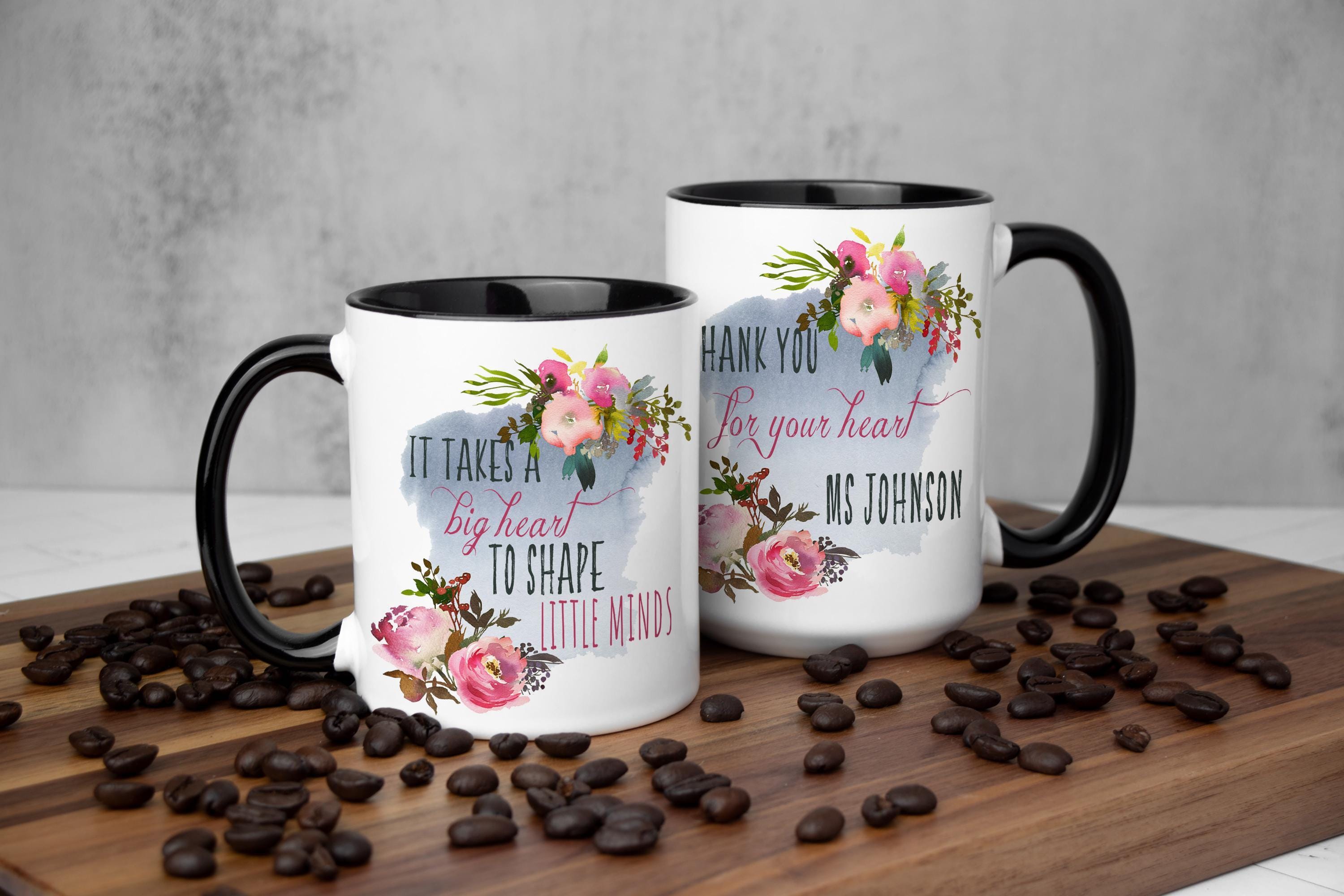 Personalized Teacher Mug: Watercolor Floral, Custom Thank You Gift