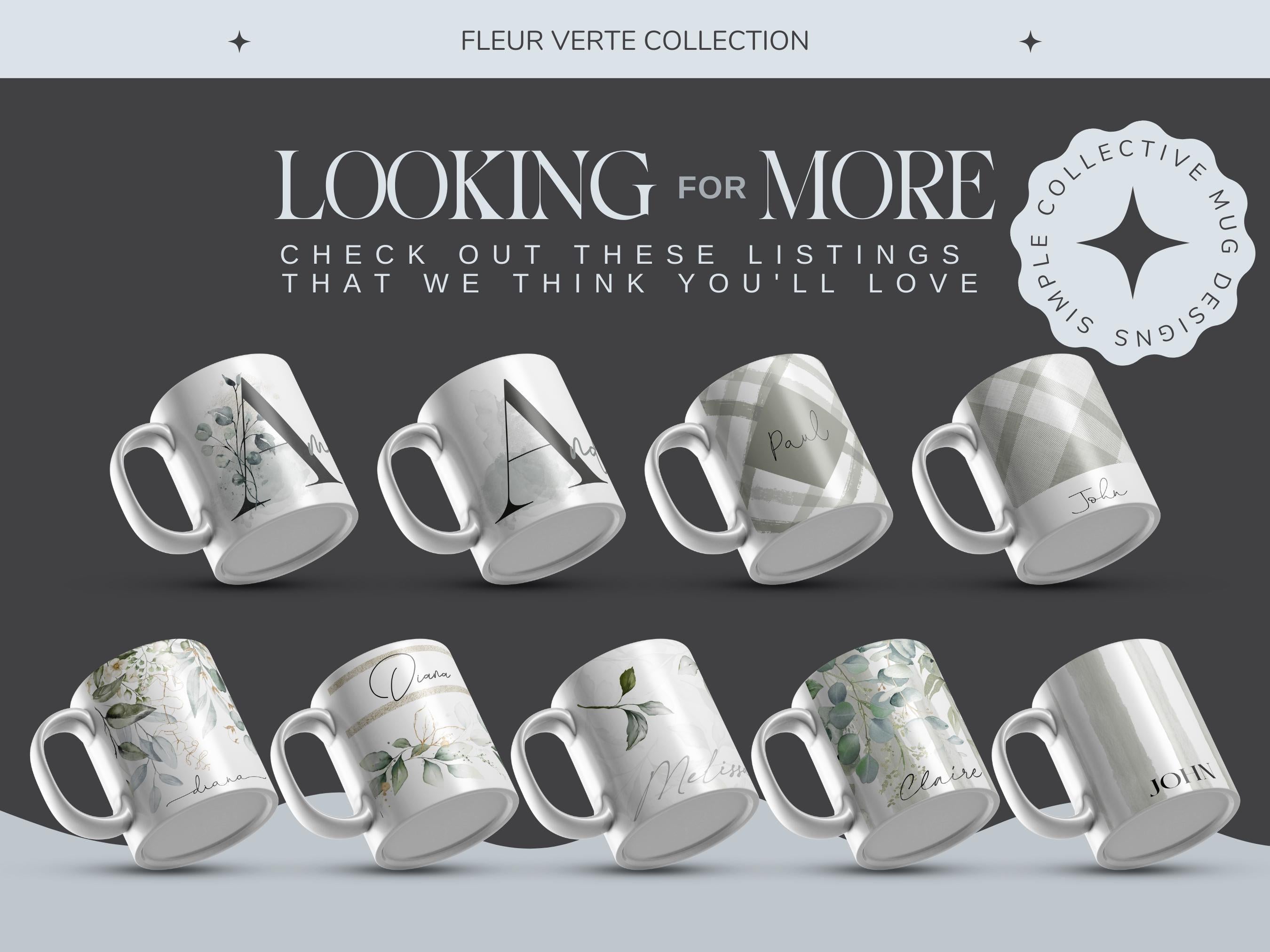 Personalized Monogram Mug: Fleur Verte Foliage Coffee Cup, Multiple Sizes & Colors Available (Giftbox Included)