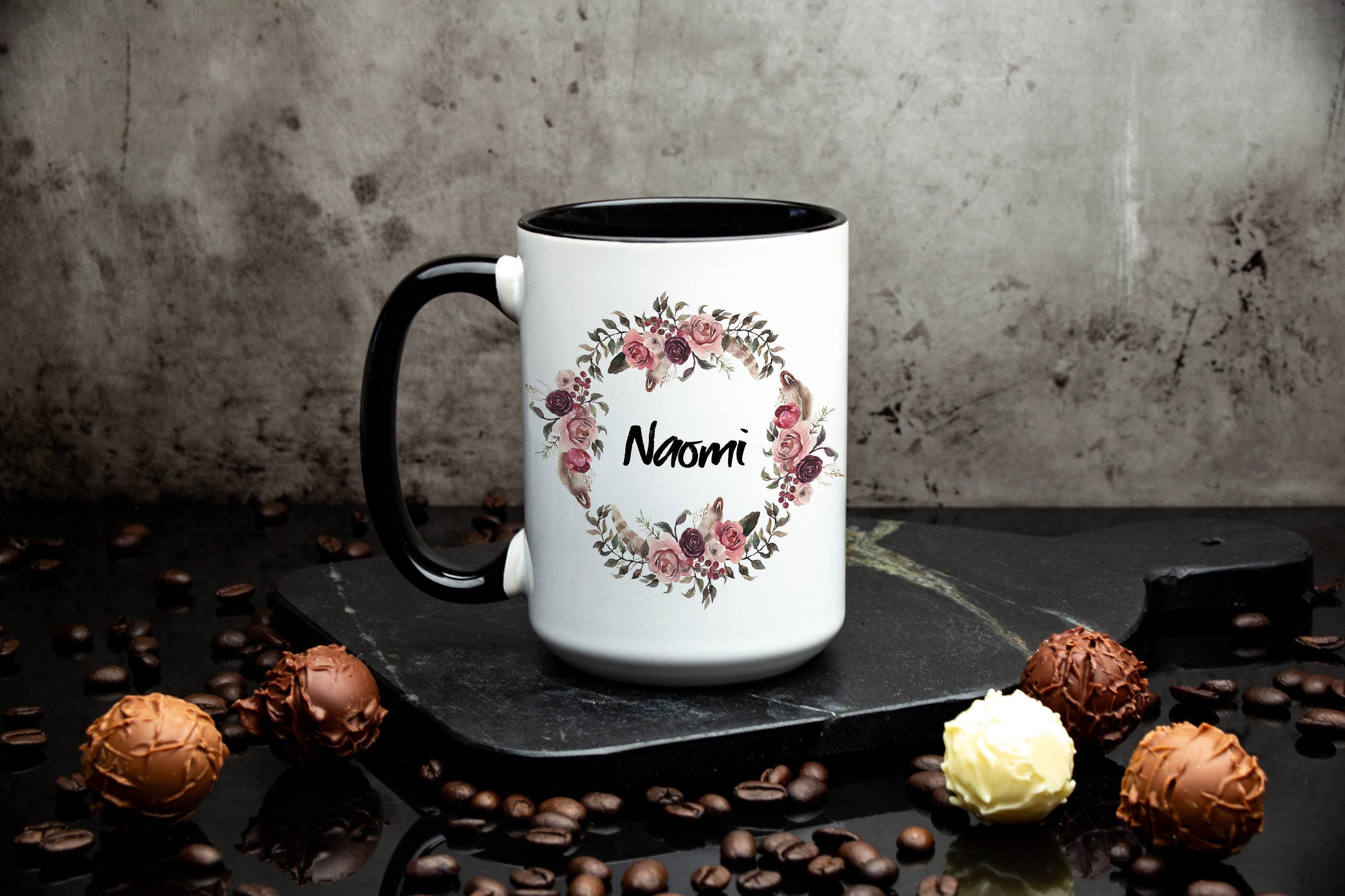 Personalized Floral Wreath Coffee Mug: Pink Mauve Ceramic Mug (11oz & 15oz)