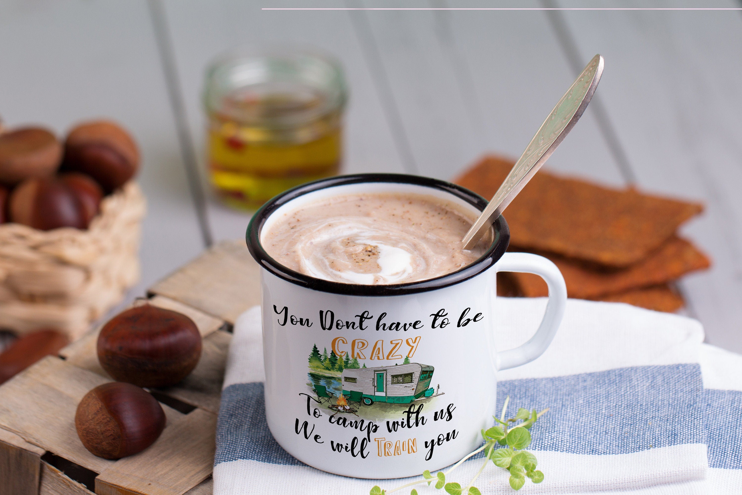 Glamping Enamel Camp Mug: Funny Camping Gift, Multiple Sizes & Colors Available (Gift Box Included)