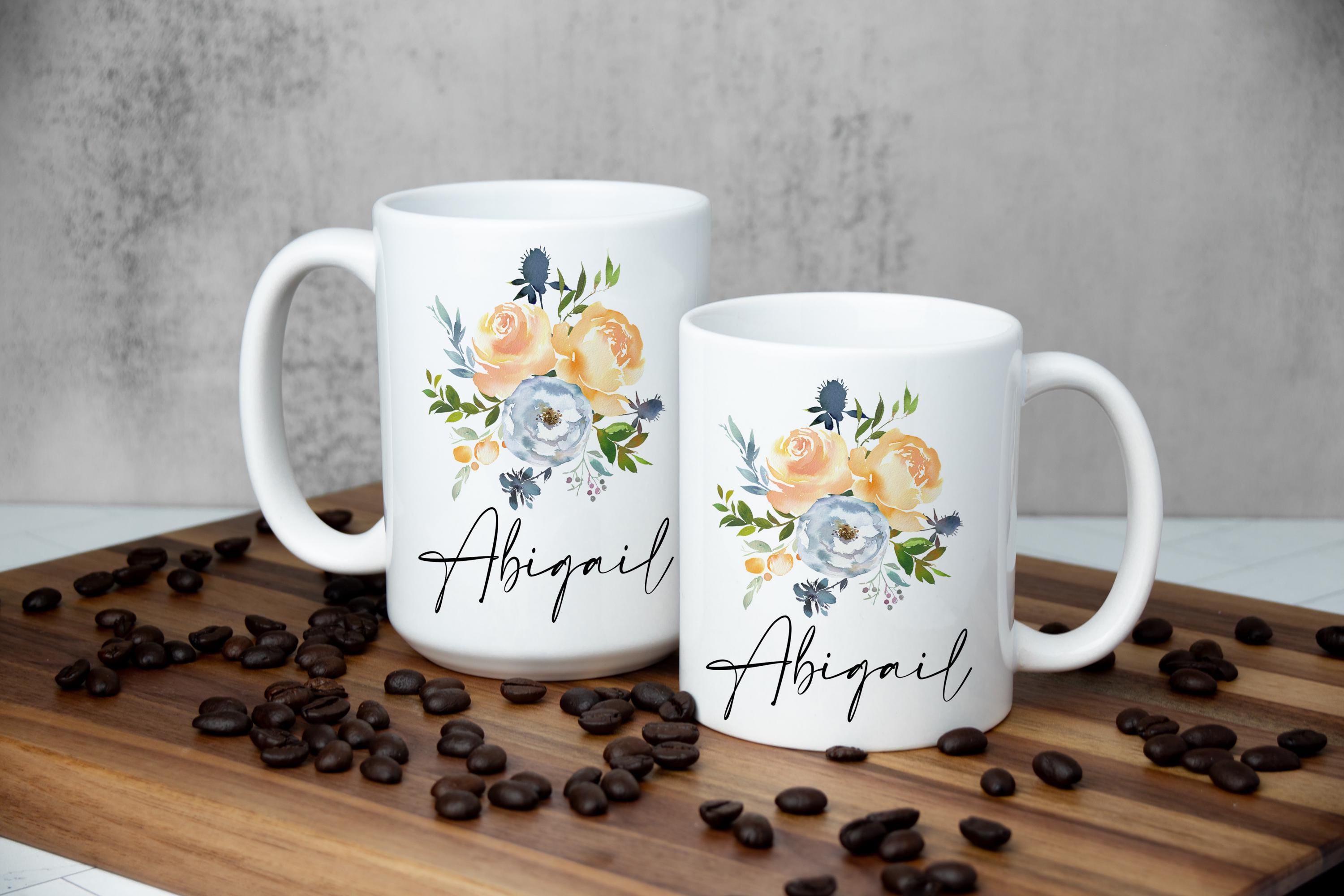 Personalized Floral Coffee Mug: Custom Name Gift