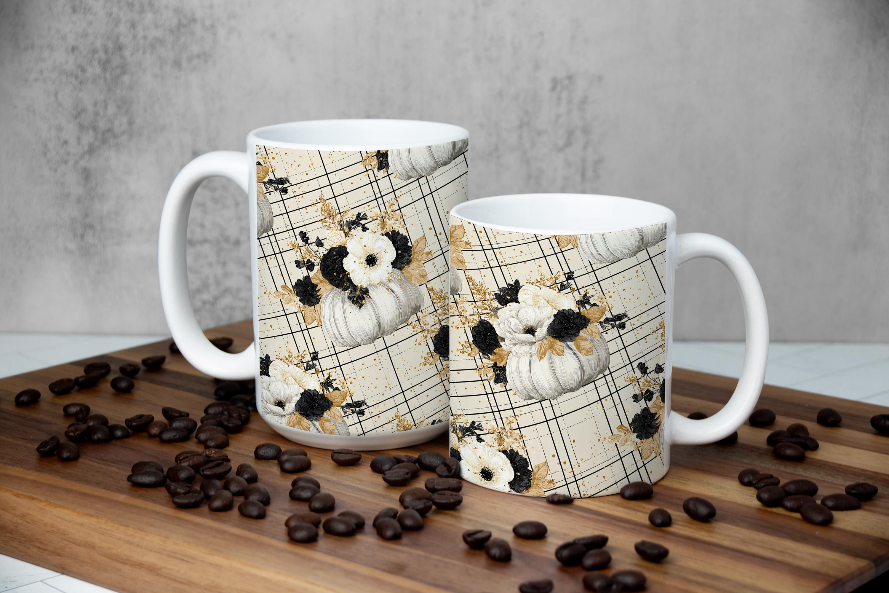 Custom Pumpkin Floral Coffee Mug: Buffalo Plaid Fall Decor Set