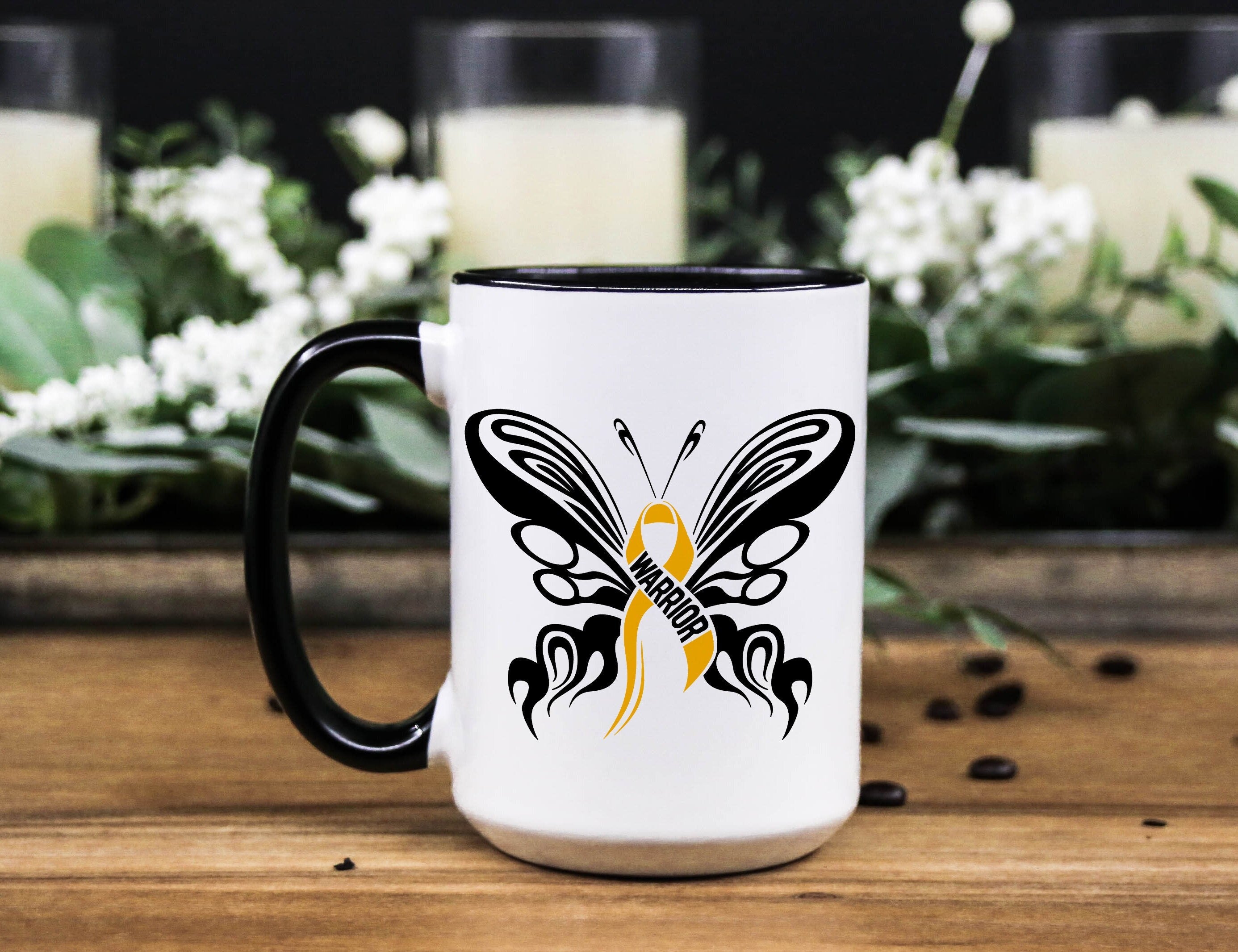 Spina Bifida Awareness Coffee Mug: Butterfly Design, Special Needs Mom Gift