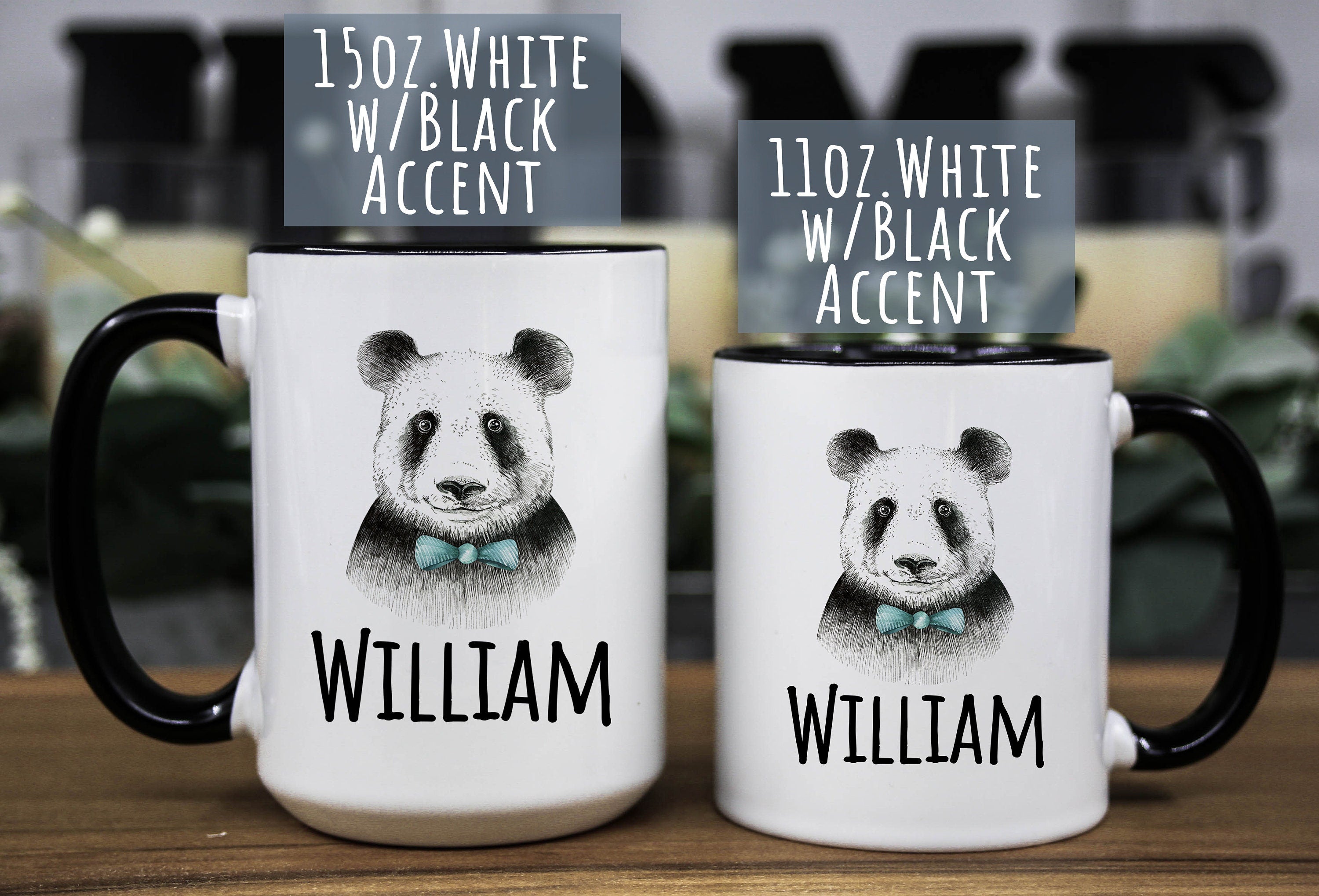 Personalized Name Mug for Men - Bear Coffee mug for him - Animal mug gift for him - Father's day name mug for him - Panda gift mug for him