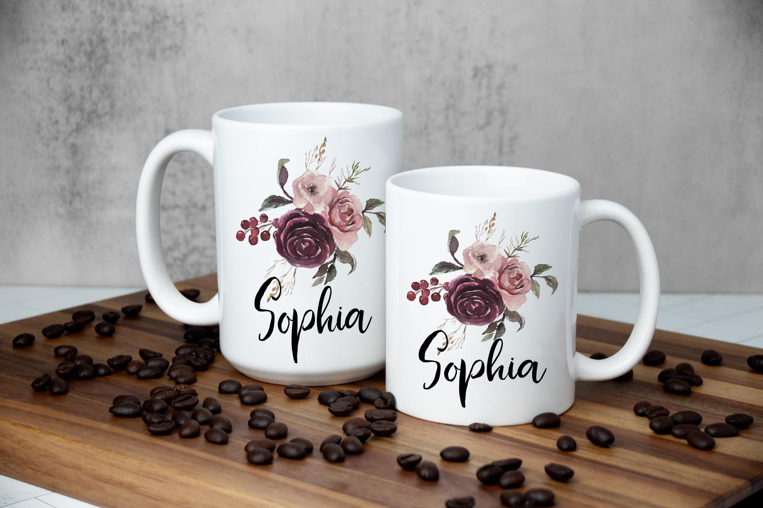Personalized Mug for women - Pink Floral mug - Custom gift mug for her - Name Mug for girls - Name mom mug - Birthday gift mug for women