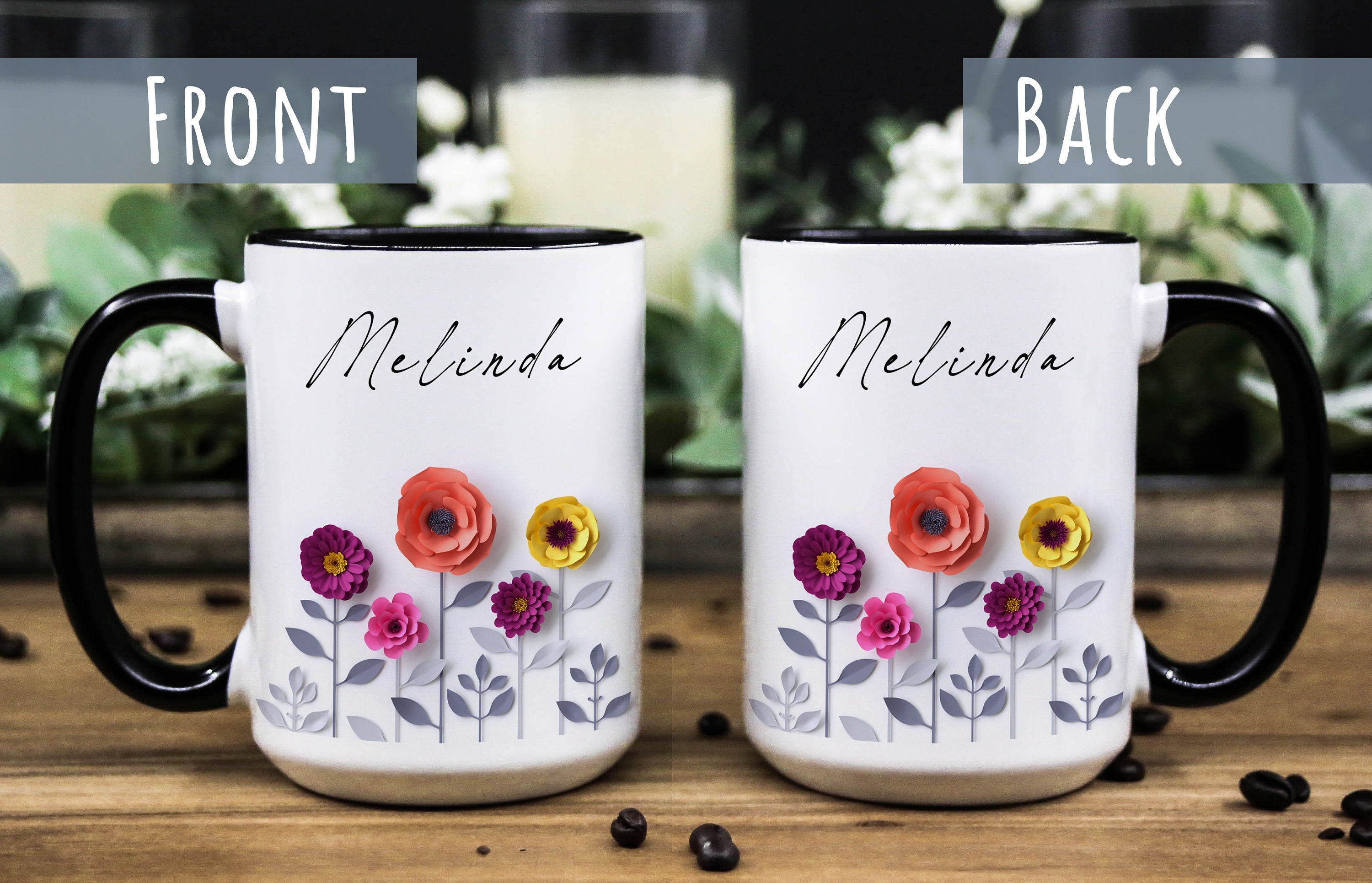 Personalized Mug for women, Floral custom mug, Custom gift mug for her, Name Mug Gift, Personalized gift for mom, Floral Name Gift Mug