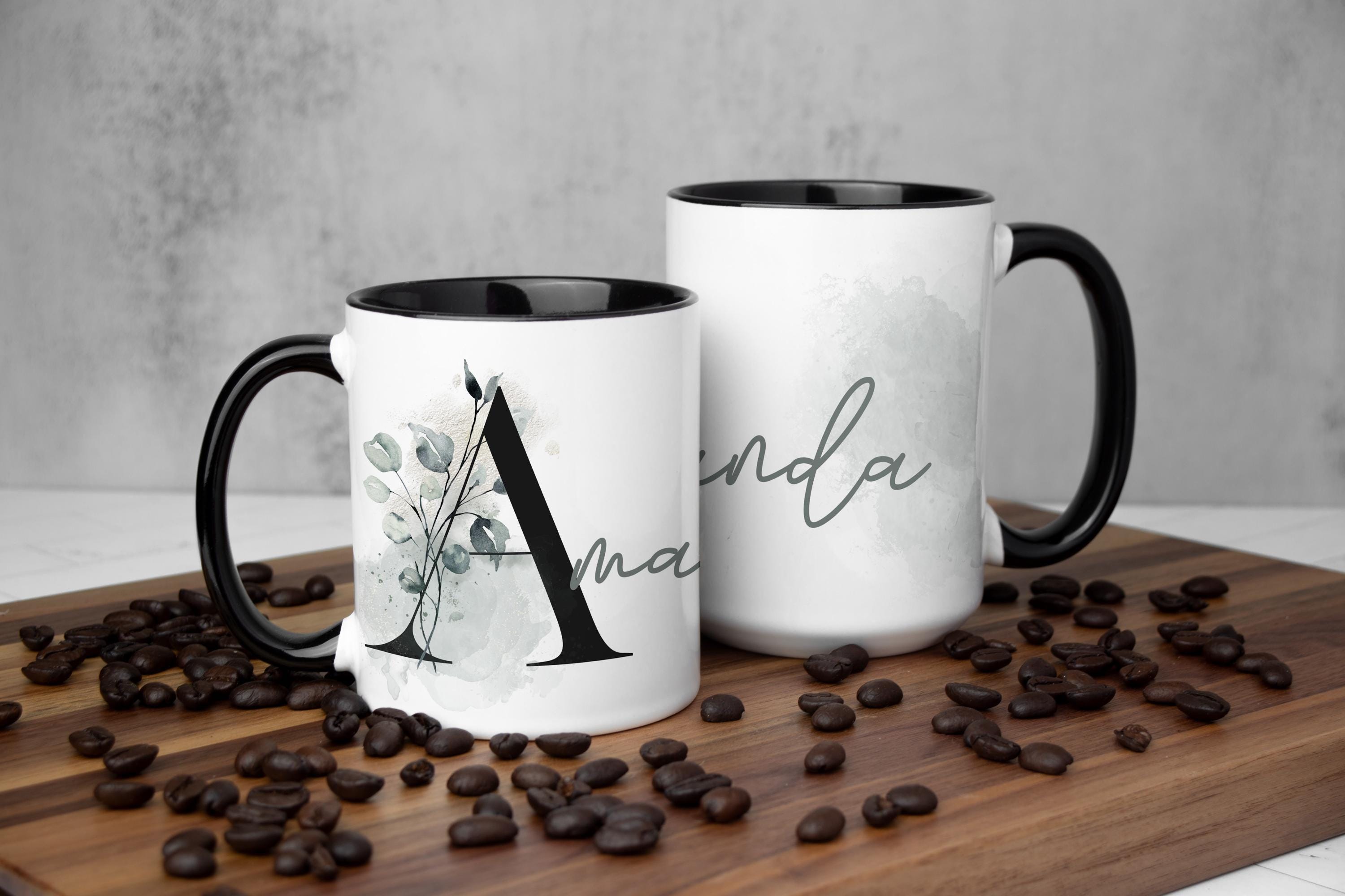 Personalized Monogram Mug: Fleur Verte Foliage Coffee Cup, Multiple Sizes & Colors Available (Giftbox Included)