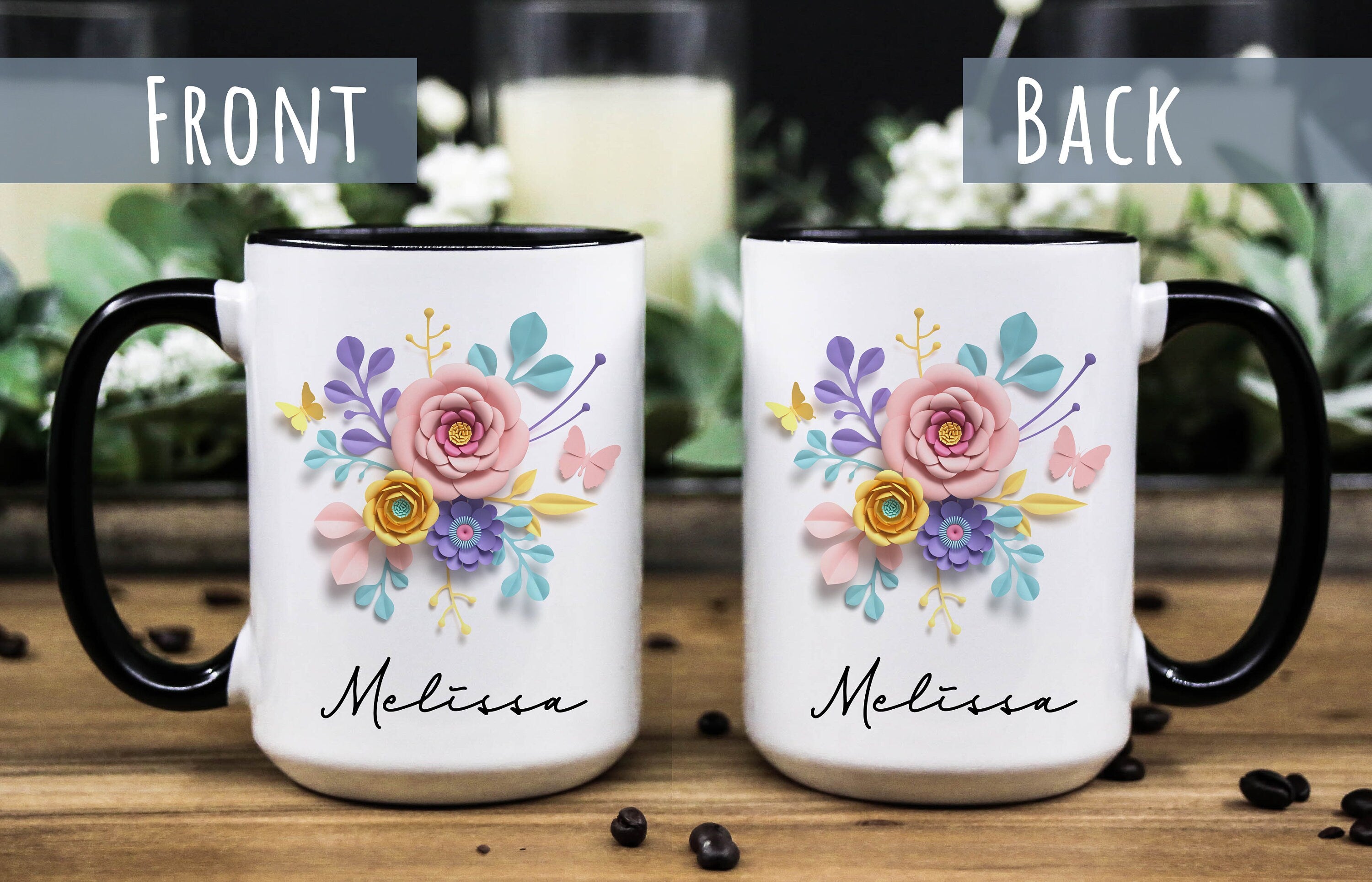 Personalized Mug for women, Floral custom mug, Custom gift mug for her, Name Mug Gift, Personalized gift for mom, Floral Name Gift Mug