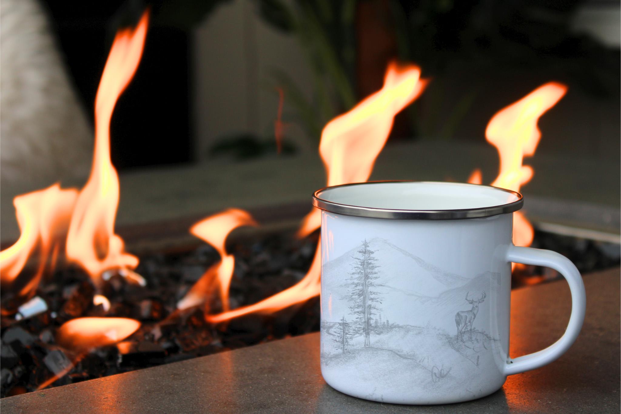 Personalized Deer Camp Mug: Hand-Sketched Nature Scene, Multiple Sizes & Colors Available