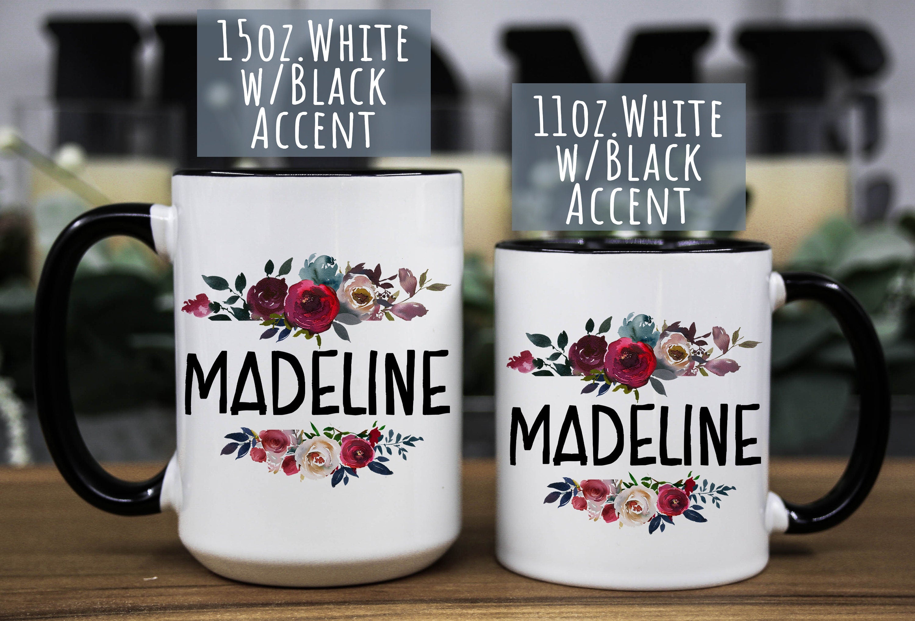 Personalized Coffee Mug for women - Floral mug - Custom name gift mug for her - Name Mug for girls - Name mom mug- Birthday gift for women