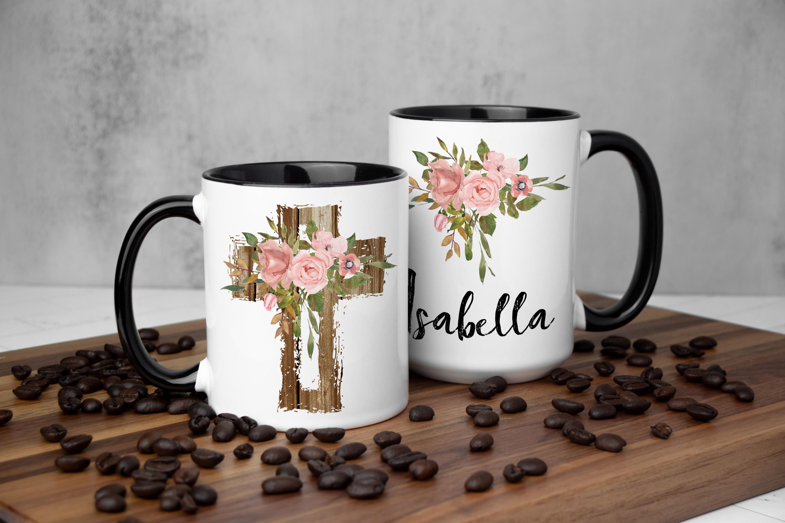 Personalized Christian mug - Floral Christian mug - Cross Coffee mug for women - Custom Christian gift for her - Religious mug - Easter mug