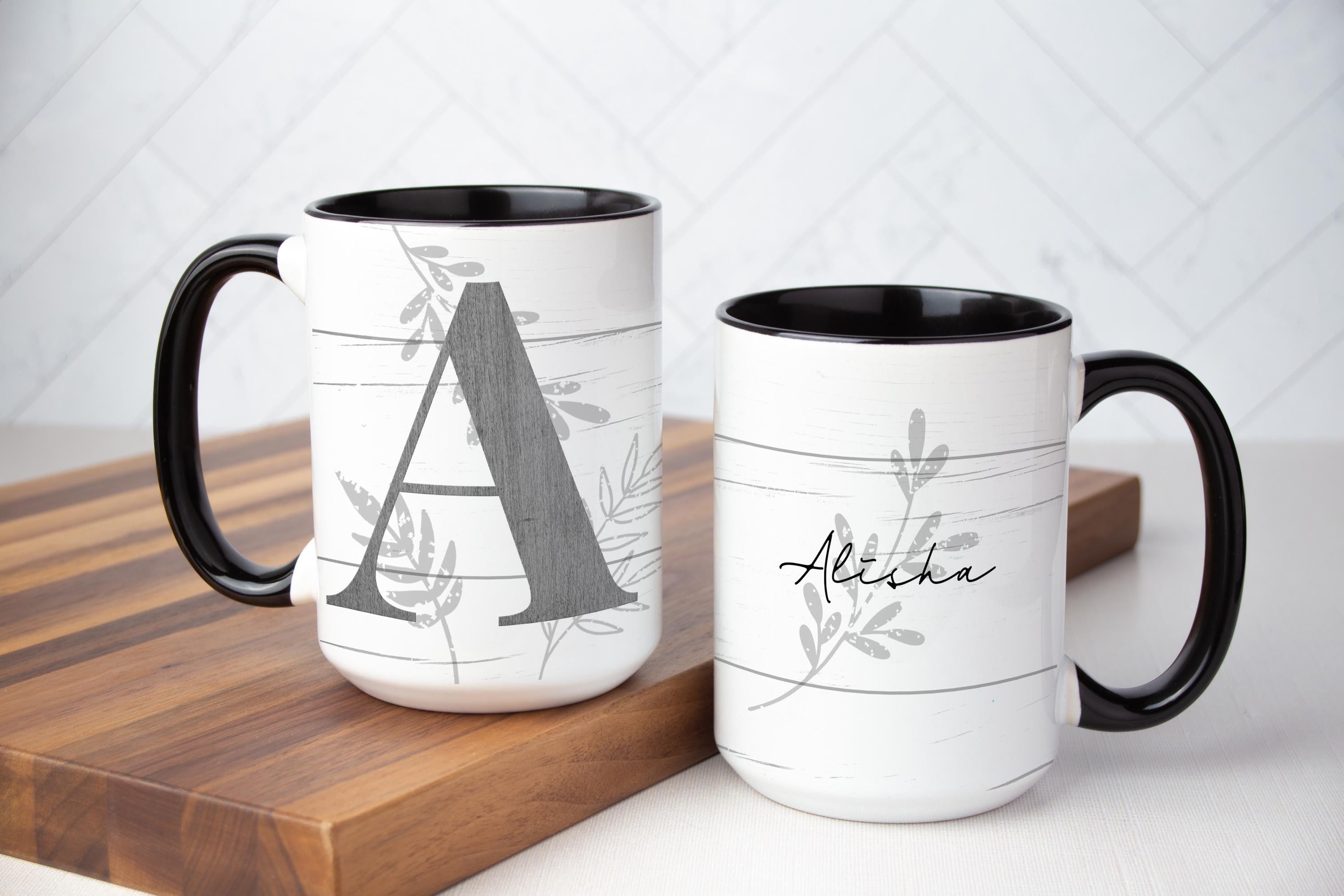 Personalized Farmhouse Mug: Monogram Initial, Rustic Coffee Cup