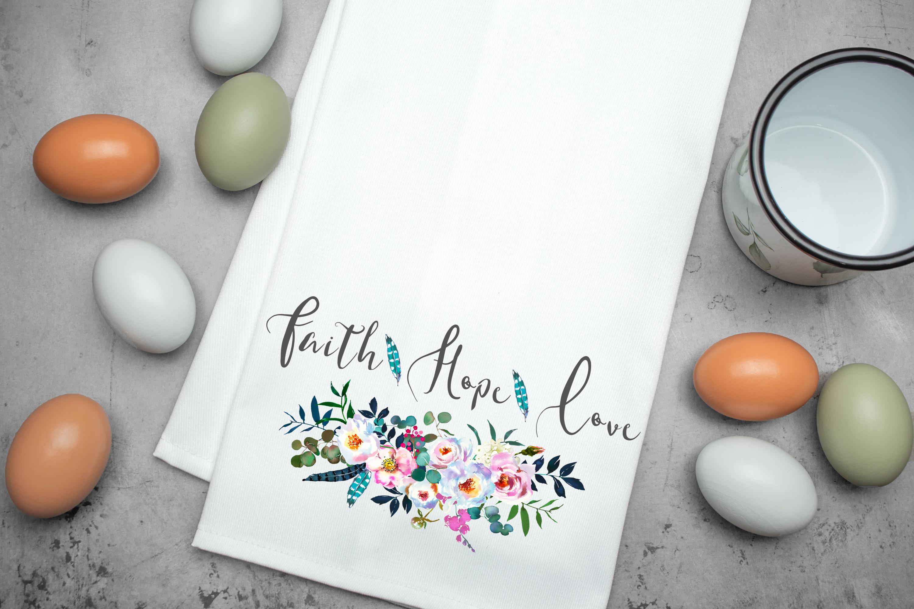 Faith Hope Love Kitchen Tea Towel, Inspirational Tea Towel, Uplifting Kitchen Decor, Faith-Based Gift for Home, Motivational Cooking Towel