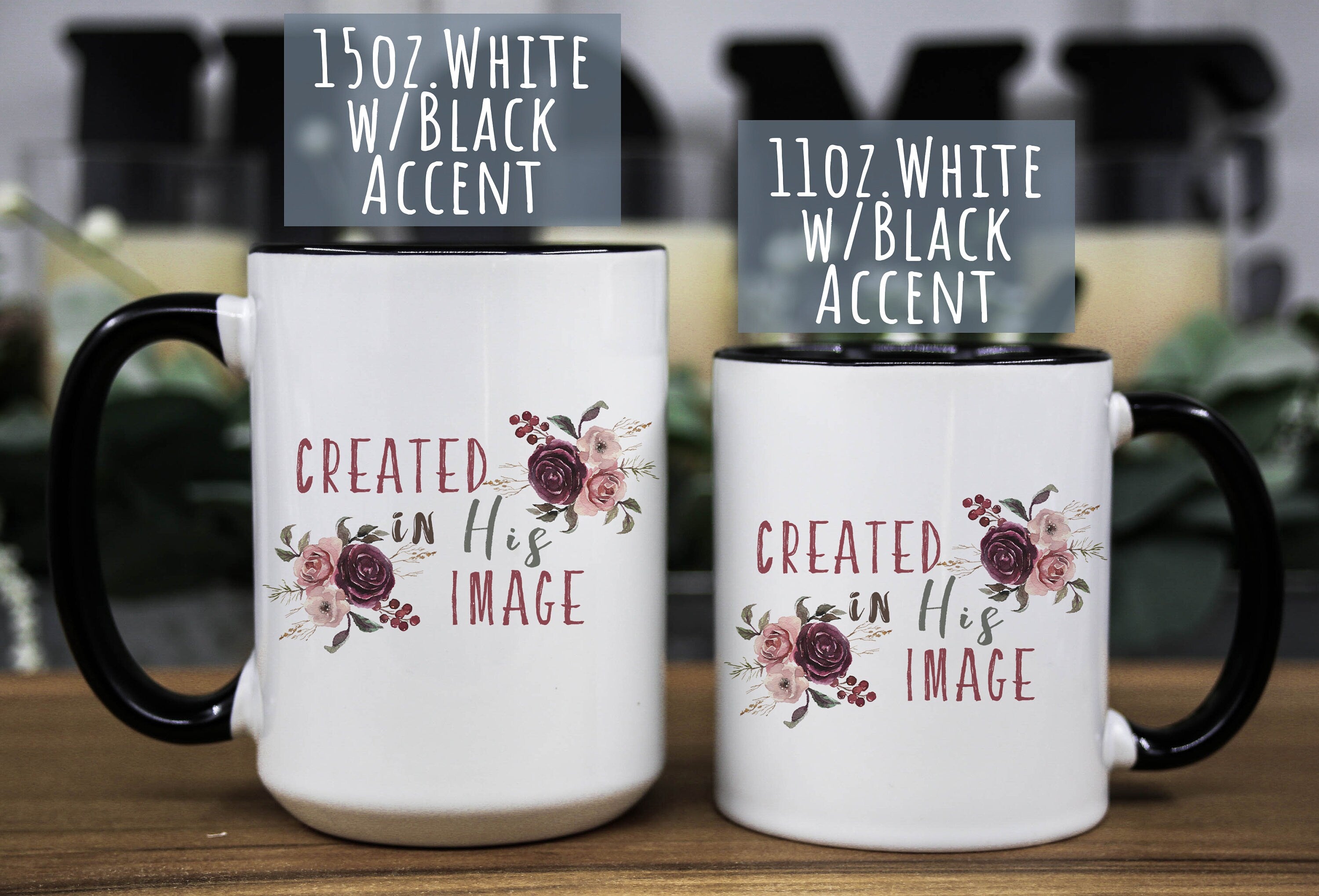 Floral Coffee Mug: "Created in His Image" Bible Verse, Christian Gift