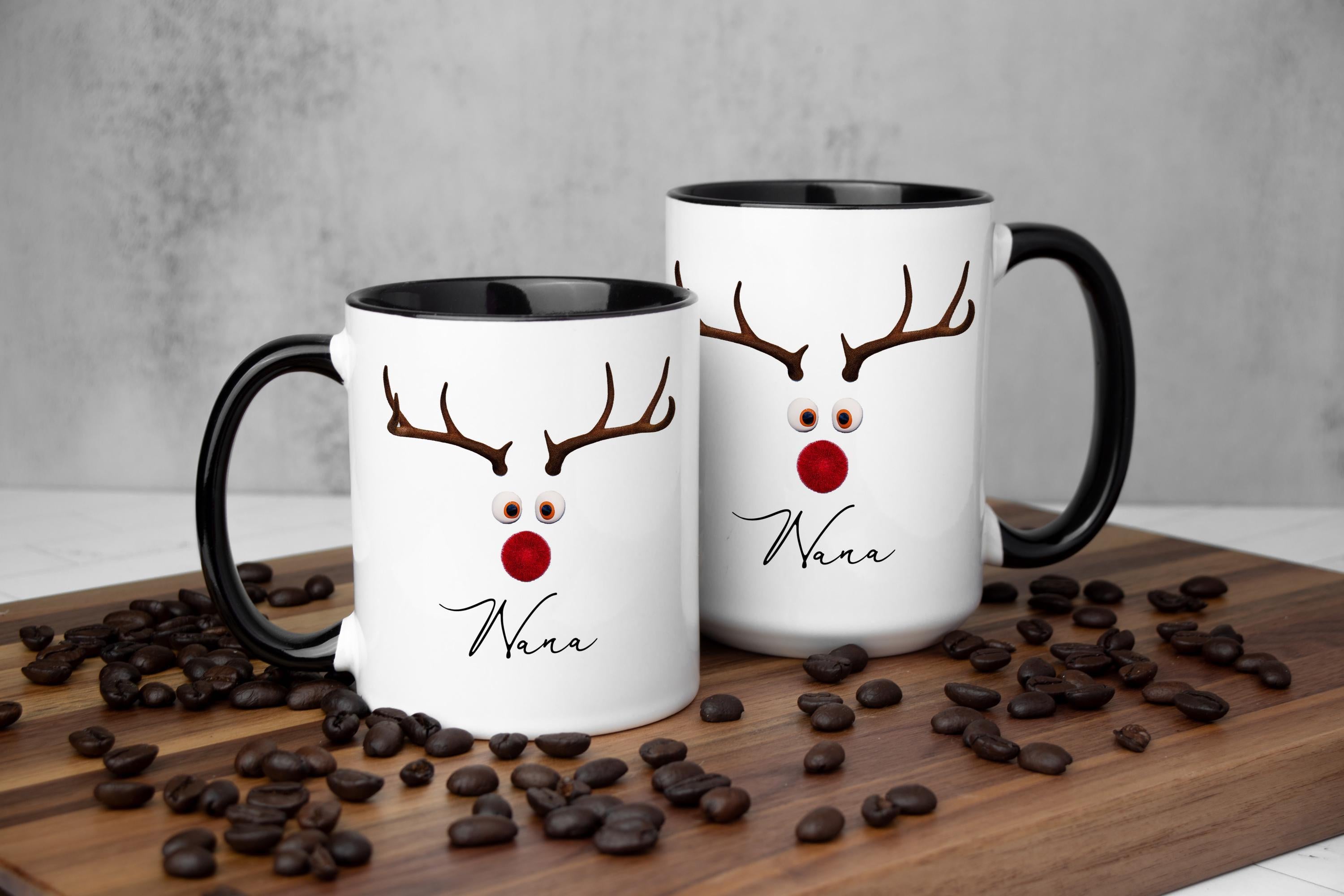 Personalized Funny Face Christmas Mug with Giftbox, Custom Name Family Christmas Gift mug, Funny Christmas Mug, Rudolph Face mug gift