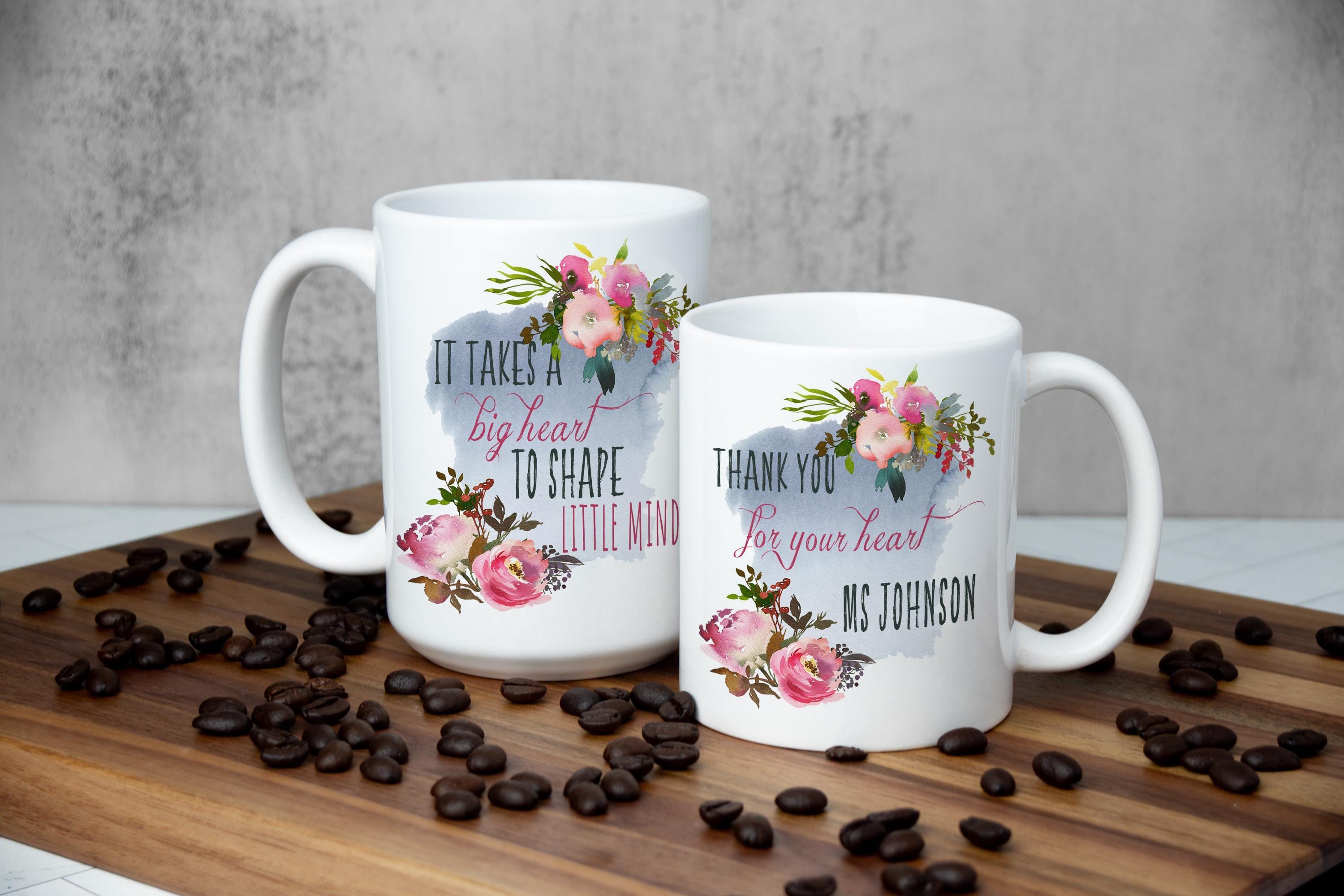 Personalized Teacher Mug: Watercolor Floral, Custom Thank You Gift