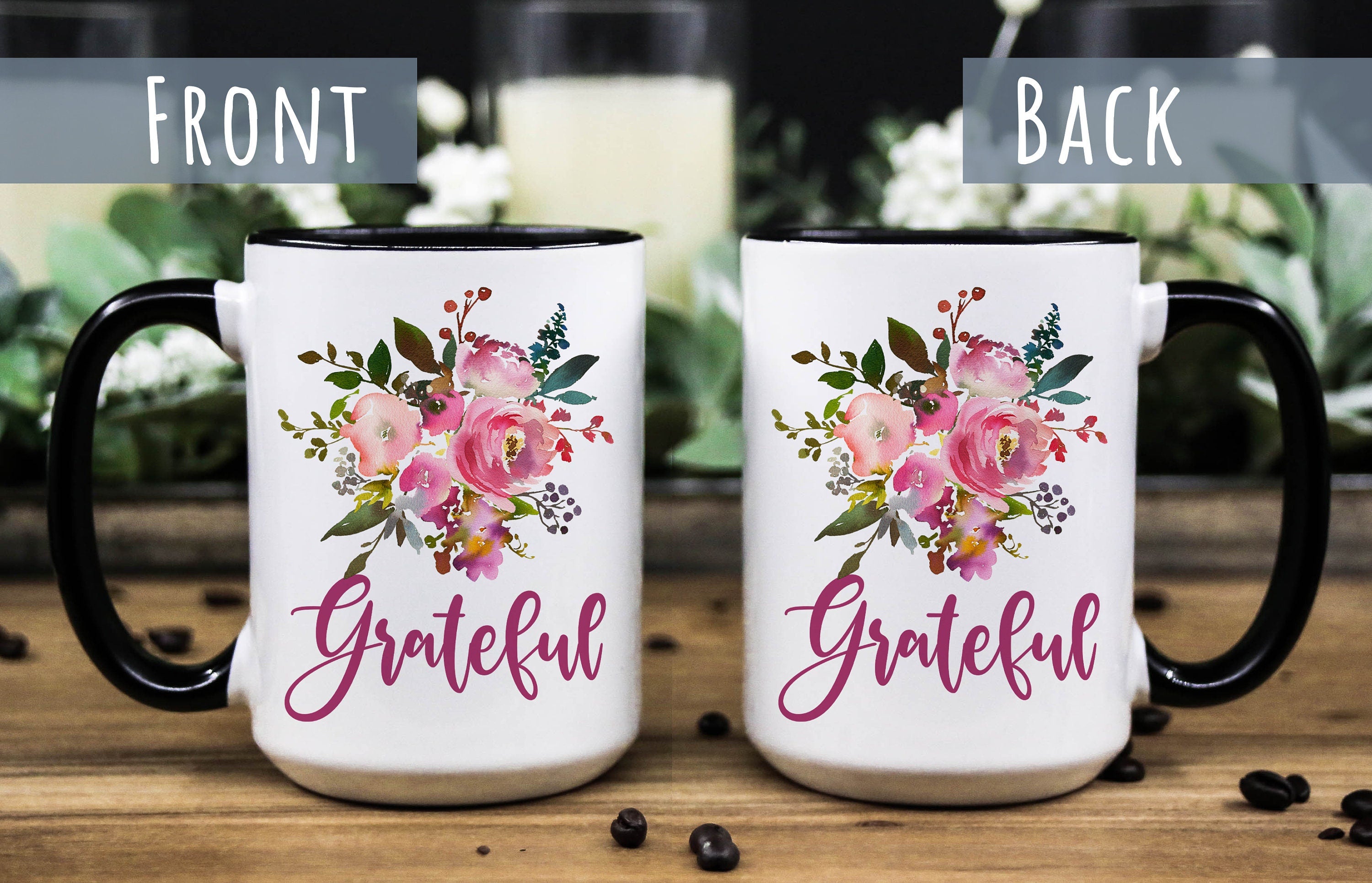 Grateful Pink Floral Coffee Mug: Inspirational Religious Gift