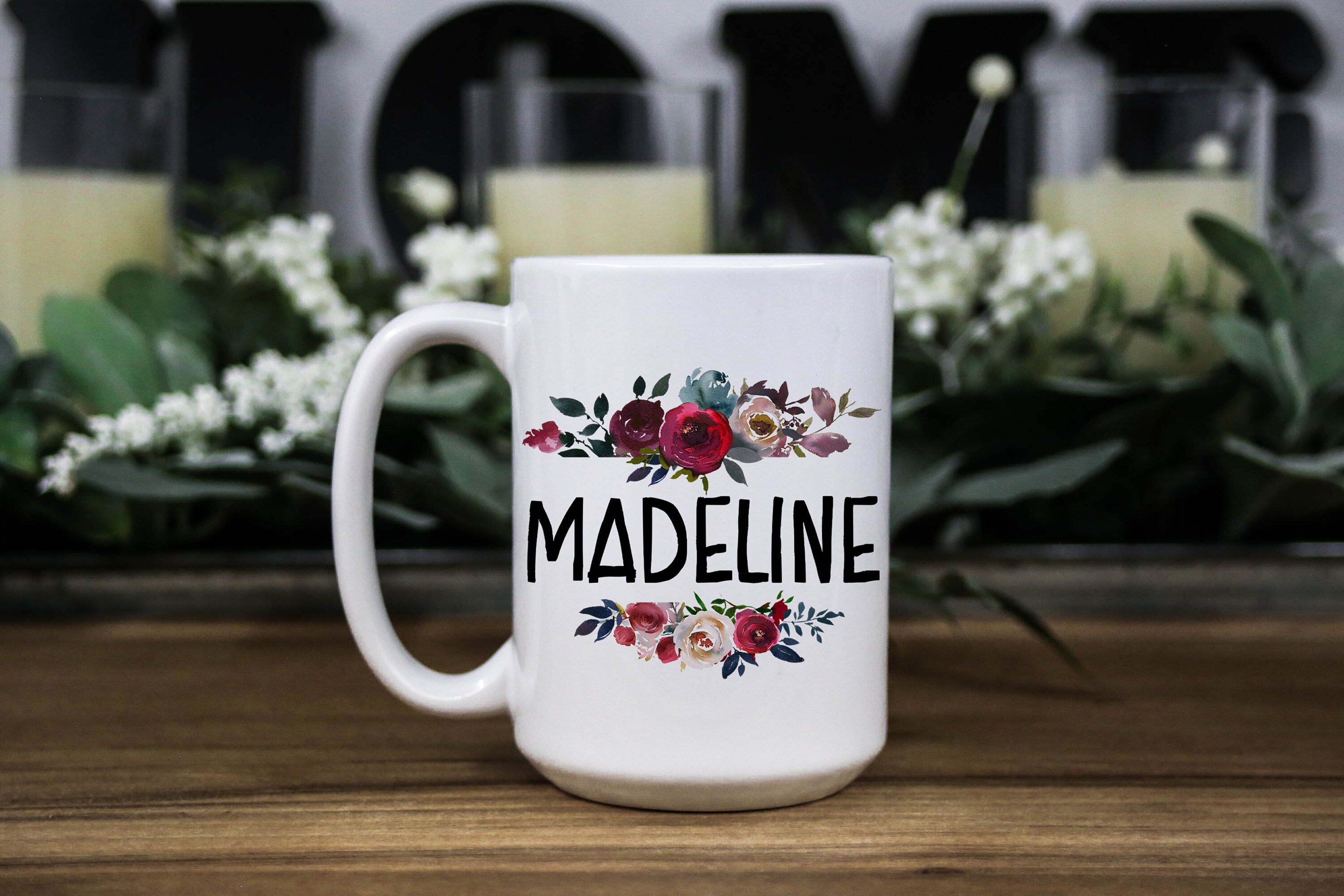 Personalized Coffee Mug for women - Floral mug - Custom name gift mug for her - Name Mug for girls - Name mom mug- Birthday gift for women