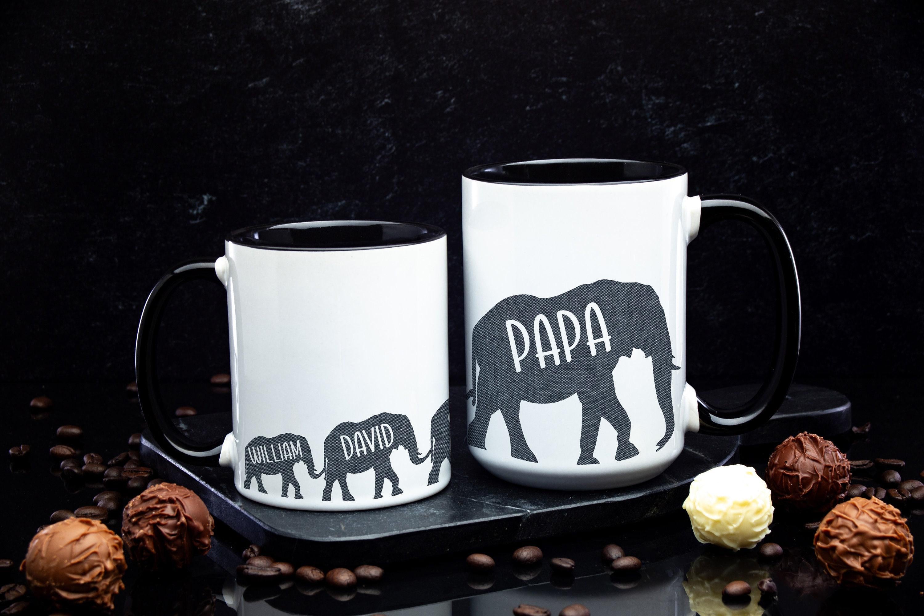 Personalized Papa Mug with Kids, Giftbox included, Custom Father's Day Gift with elephant design, Ceramic Coffee Cup, Size and color options