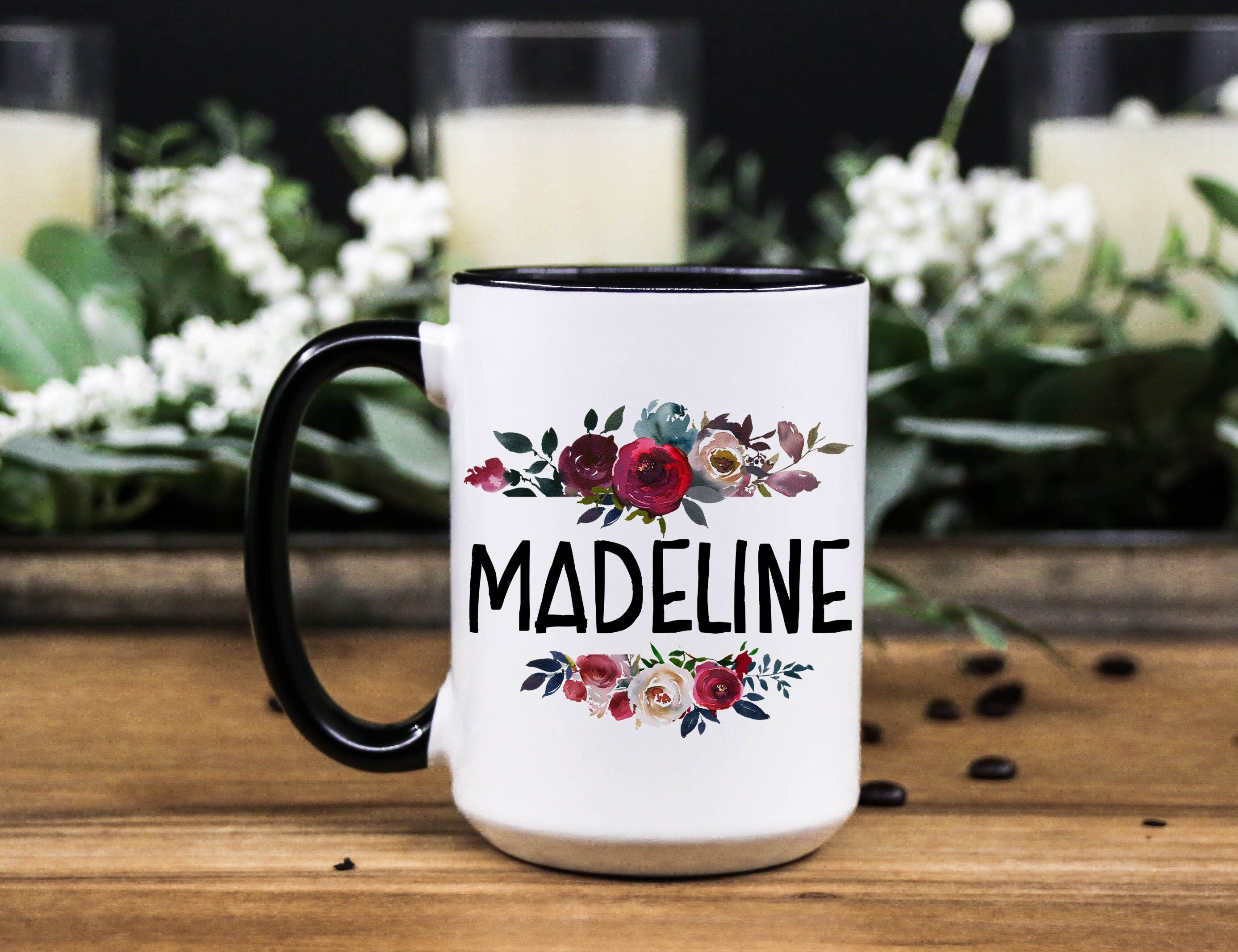 Personalized Coffee Mug for women - Floral mug - Custom name gift mug for her - Name Mug for girls - Name mom mug- Birthday gift for women
