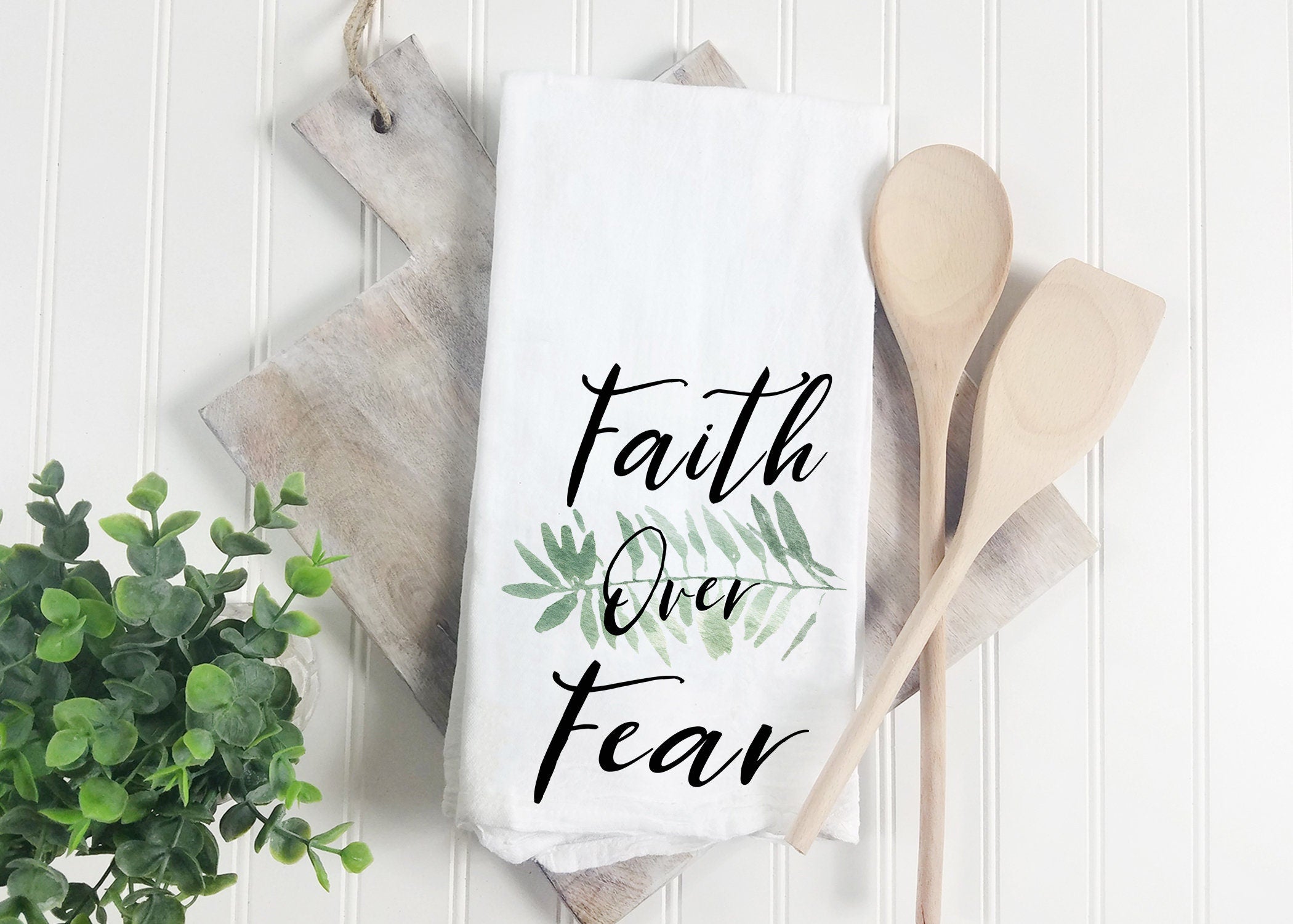 Tea Towel Faith over Fear Kitchen Towel, Funny Kitchen Towel, Dish Towels, Hanging Kitchen Towels, Hand Towel, Tea Towel Gift, New Home Gift