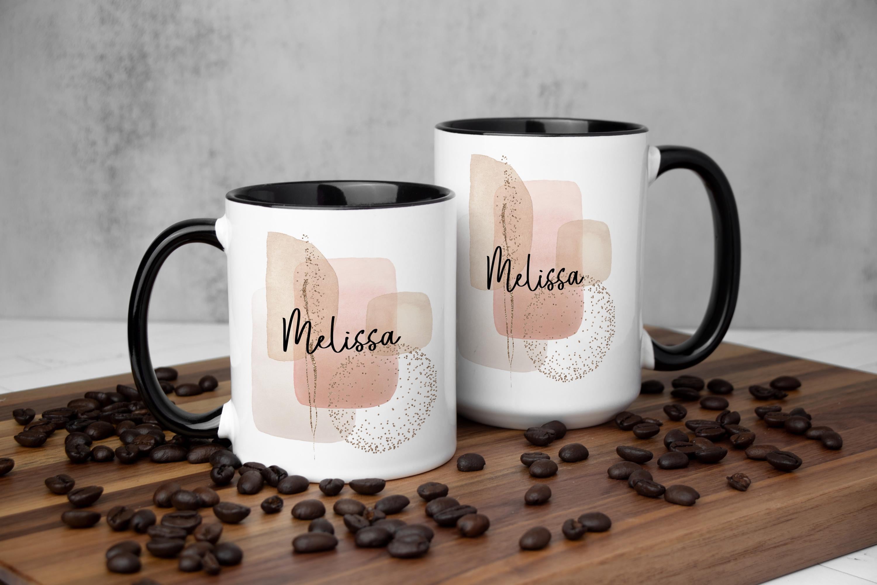 Personalized Abstract Coffee Mug: Modern Geometric Neutral Design, Multiple Sizes & Colors Available (Giftbox included)