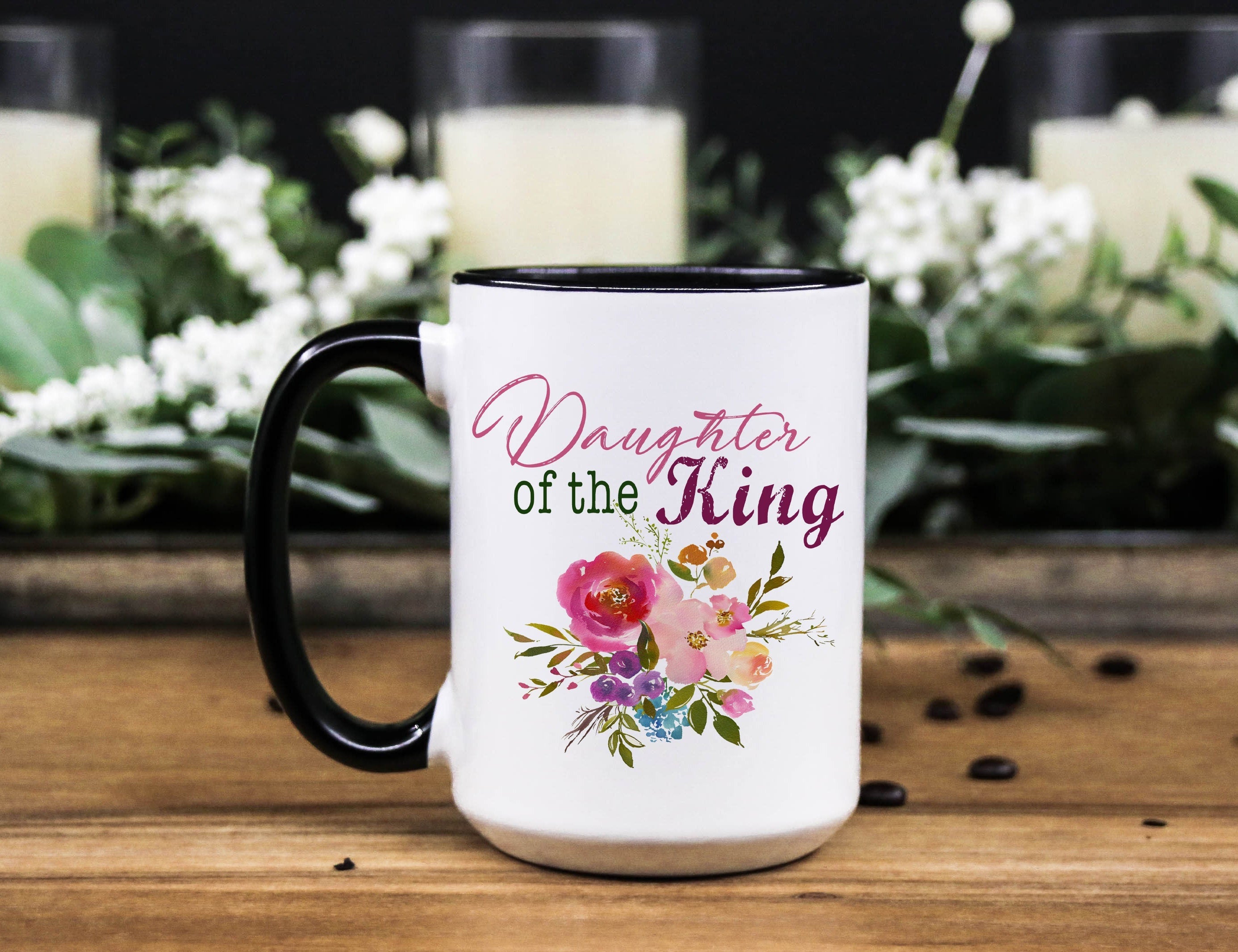 Daughter of the KING Mug: Floral Christian Coffee Cup