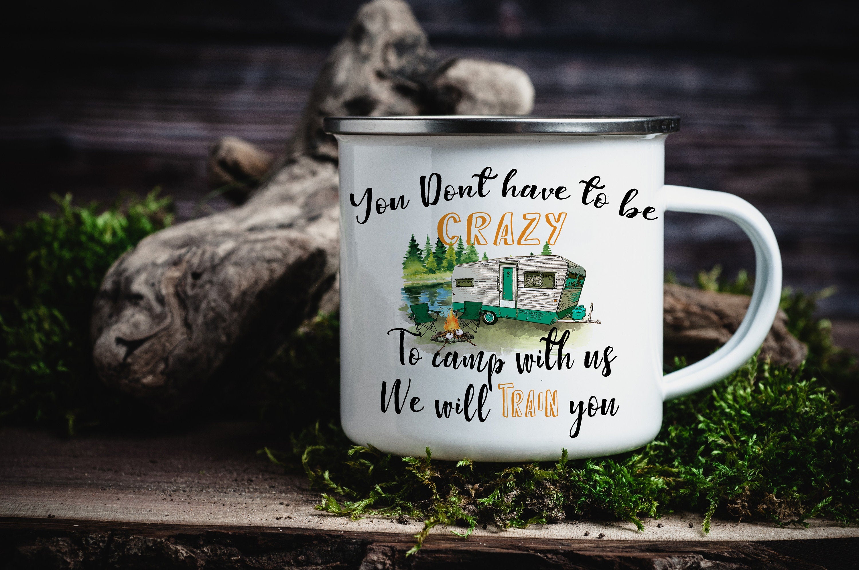 Glamping Enamel Camp Mug: Funny Camping Gift, Multiple Sizes & Colors Available (Gift Box Included)