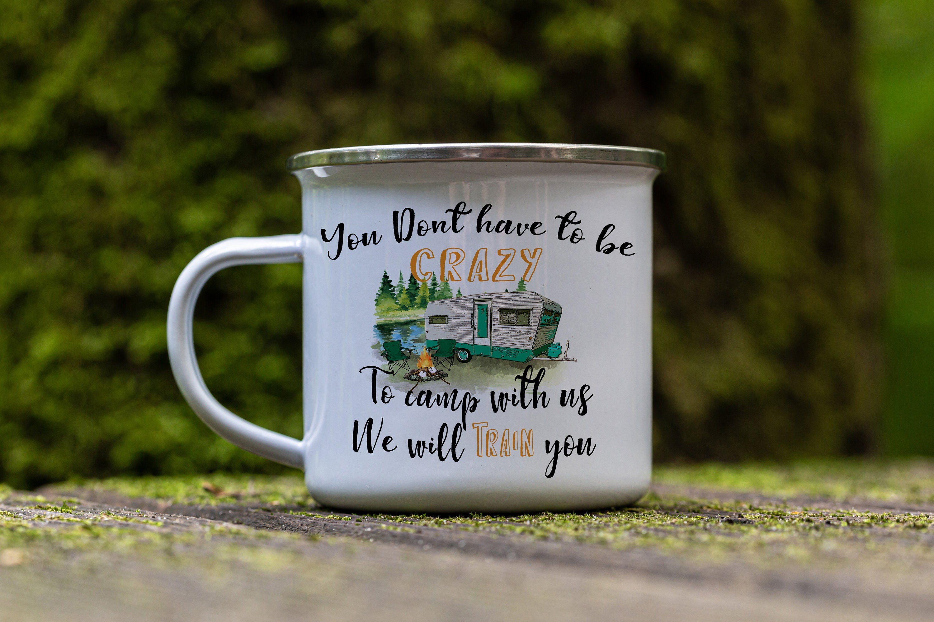 Glamping Enamel Camp Mug: Funny Camping Gift, Multiple Sizes & Colors Available (Gift Box Included)