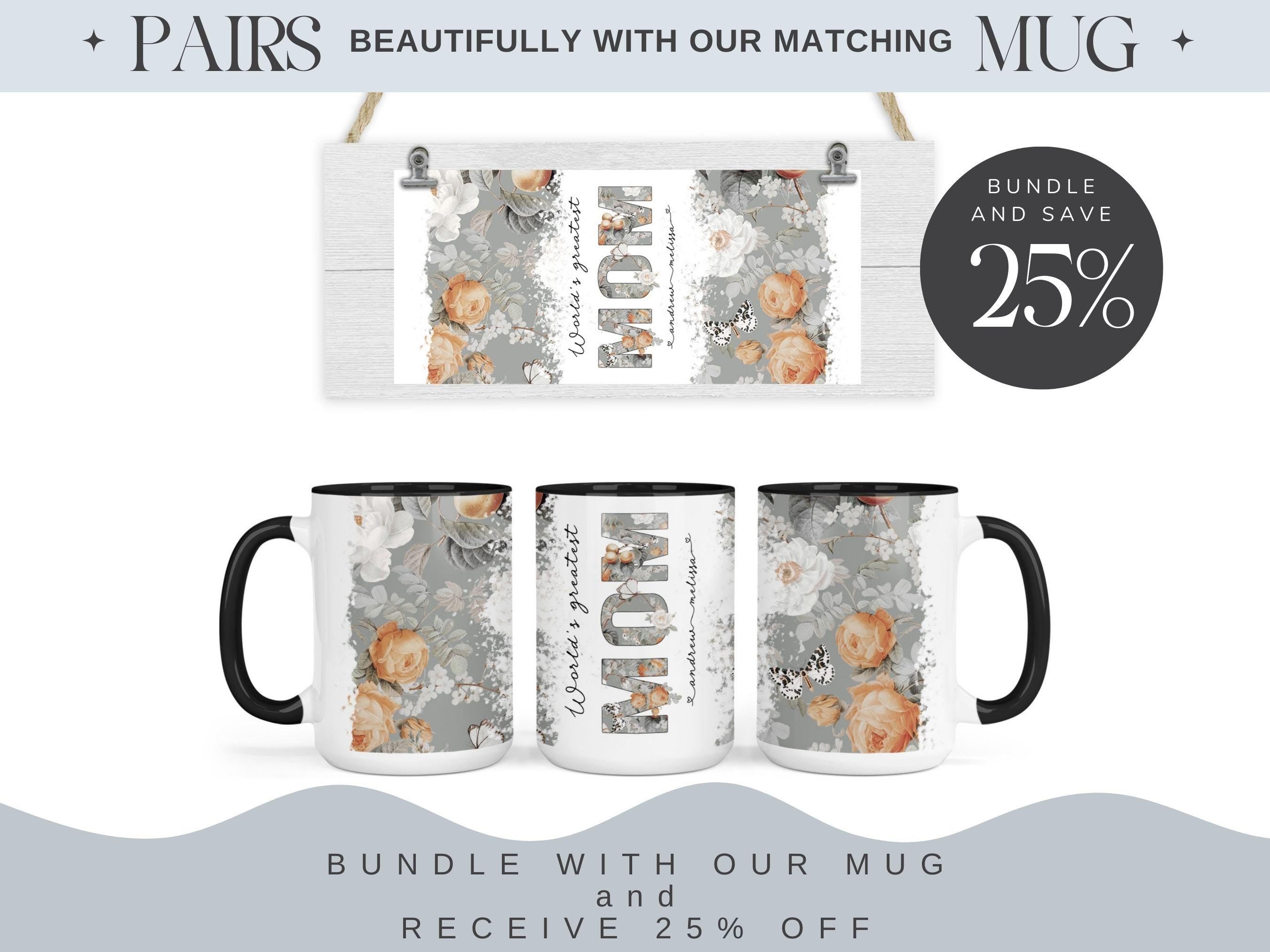 World's Greatest Mom Tea Towel 3-piece set, Custom Peach floral Kitchen Towels with Kids' Names and special message, Mother's Day Gift